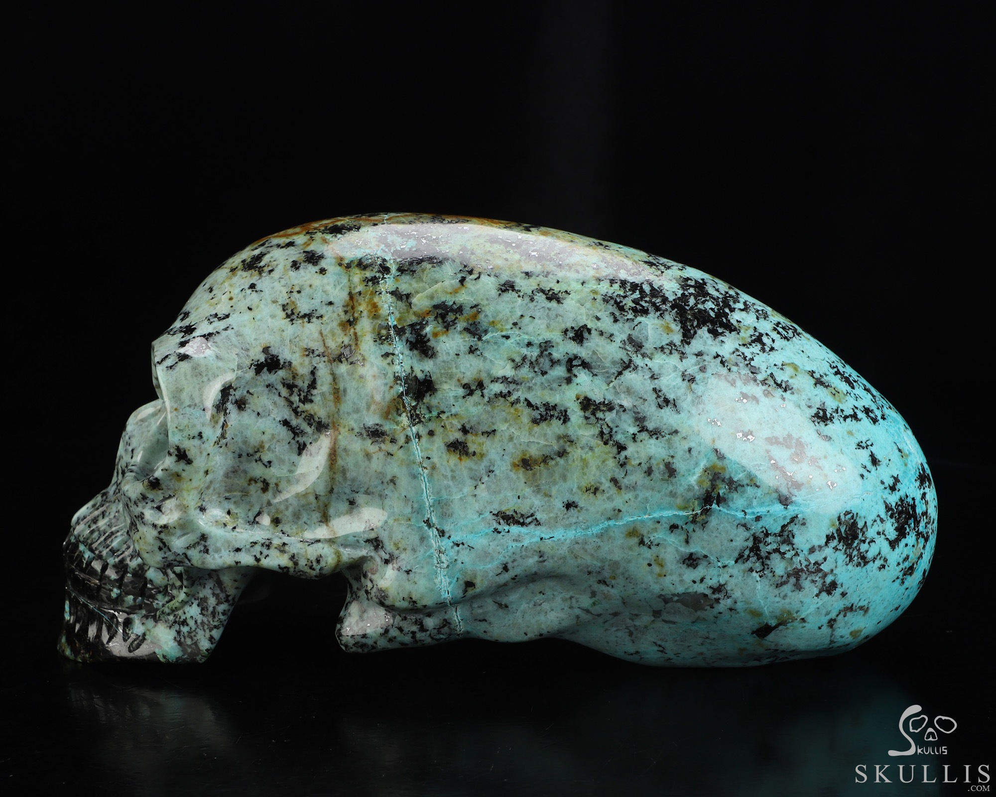 Gemstone 8.9" African Turquoise Hand Carved Crystal Elongated Mayan Alien Skull Sculpture, Crystal Healing Gemstone 8.9" African Turquoise Hand Carved Crystal Elongated Mayan Alien Skull Sculpture, Crystal Healing