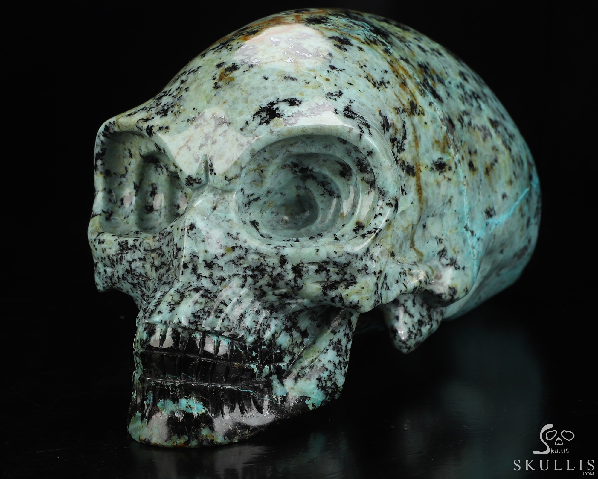 Gemstone 8.9" African Turquoise Hand Carved Crystal Elongated Mayan Alien Skull Sculpture, Crystal Healing Gemstone 8.9" African Turquoise Hand Carved Crystal Elongated Mayan Alien Skull Sculpture, Crystal Healing