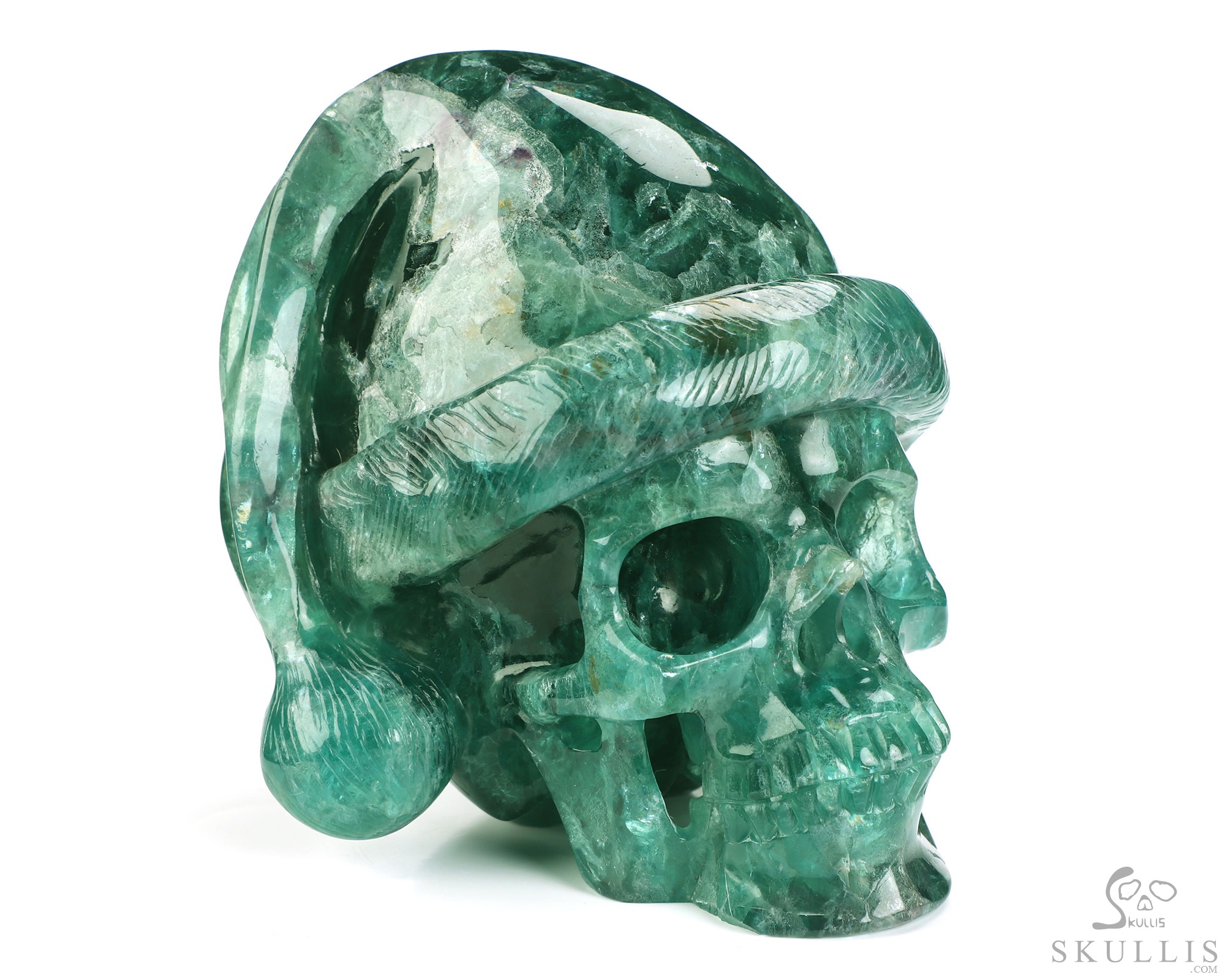 Merry Christmas, 5.0" Fluorite Hand Carved Crystal Skull, Realistic, Crystal Healing Merry Christmas, 5.0" Fluorite Hand Carved Crystal Skull, Realistic, Crystal Healing