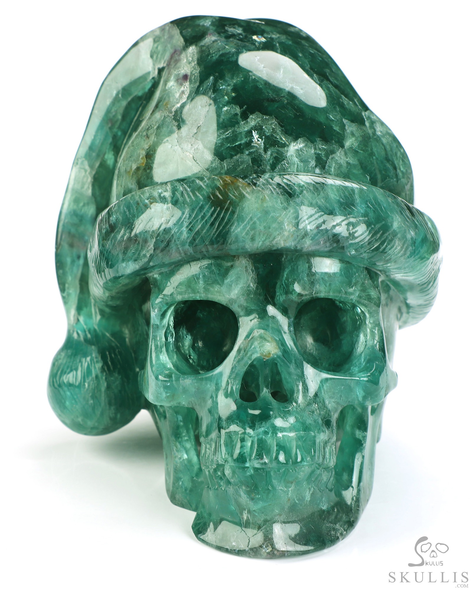 Merry Christmas, 5.0" Fluorite Hand Carved Crystal Skull, Realistic, Crystal Healing Merry Christmas, 5.0" Fluorite Hand Carved Crystal Skull, Realistic, Crystal Healing