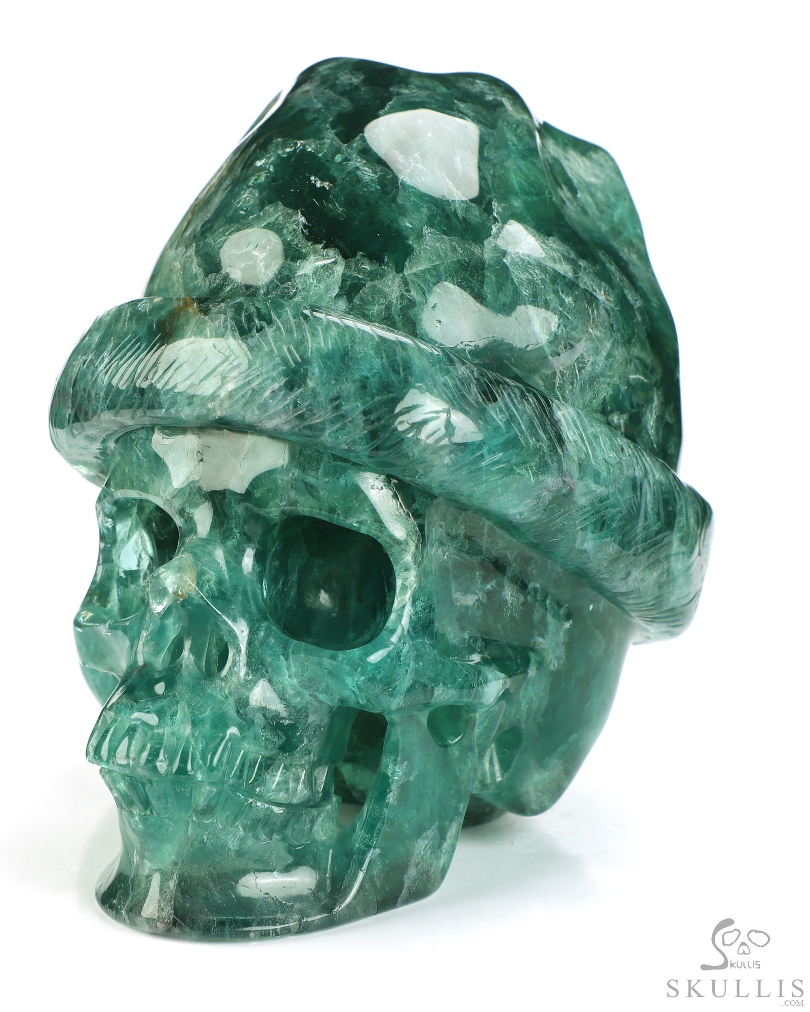 Merry Christmas, 5.0" Fluorite Hand Carved Crystal Skull, Realistic, Crystal Healing Merry Christmas, 5.0" Fluorite Hand Carved Crystal Skull, Realistic, Crystal Healing