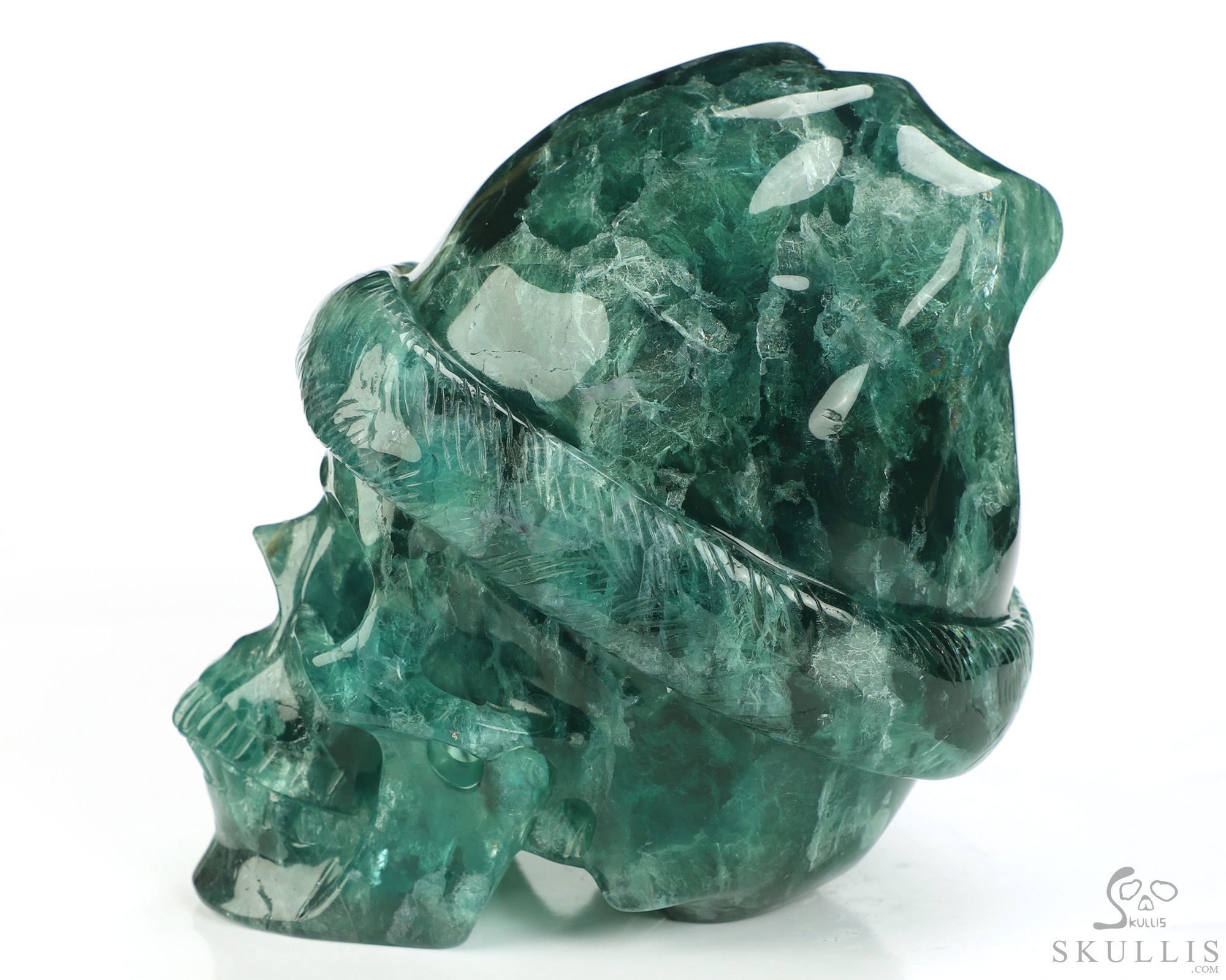 Merry Christmas, 5.0" Fluorite Hand Carved Crystal Skull, Realistic, Crystal Healing Merry Christmas, 5.0" Fluorite Hand Carved Crystal Skull, Realistic, Crystal Healing