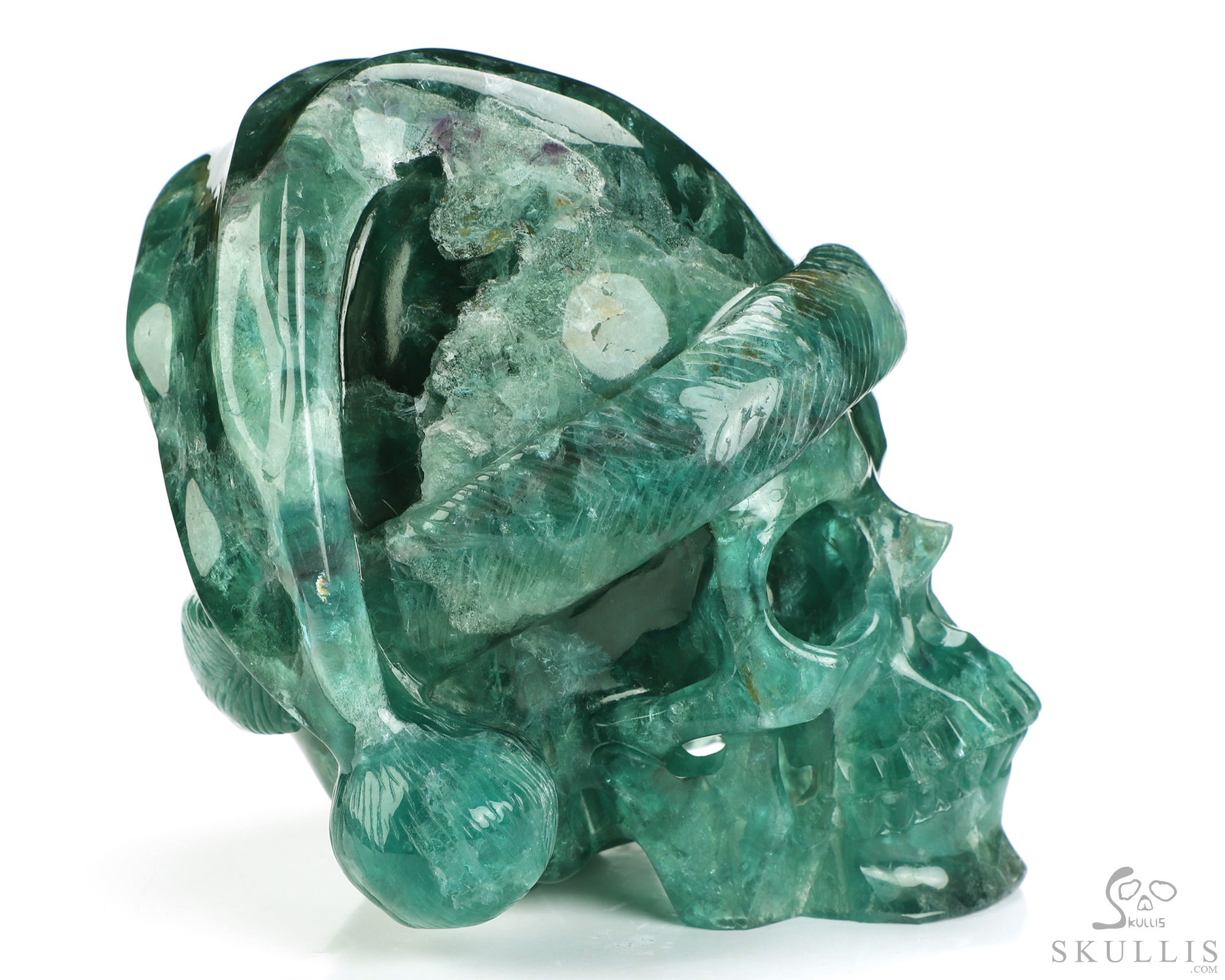 Merry Christmas, 5.0" Fluorite Hand Carved Crystal Skull, Realistic, Crystal Healing Merry Christmas, 5.0" Fluorite Hand Carved Crystal Skull, Realistic, Crystal Healing
