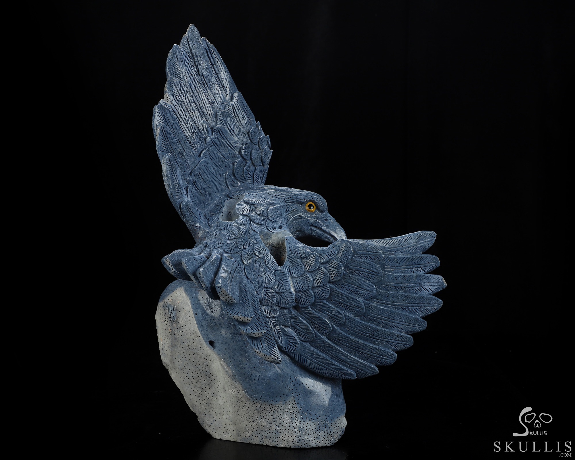 10.2" Blue Ridge Coral Hand Carved Crystal Skull and Eagle Fine Art Sculpture, Crystal Healing 10.2" Blue Ridge Coral Hand Carved Crystal Skull and Eagle Fine Art Sculpture, Crystal Healing