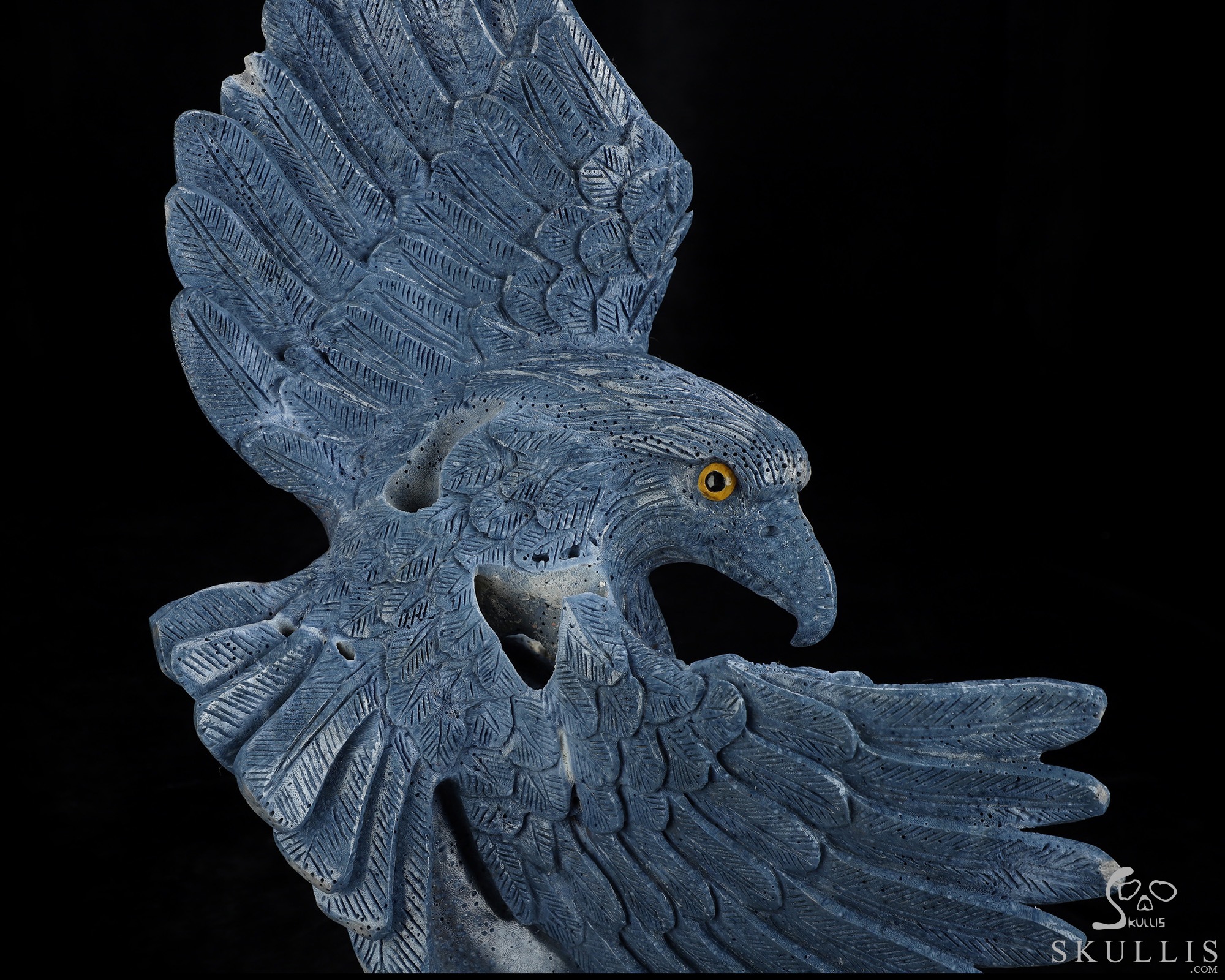 10.2" Blue Ridge Coral Hand Carved Crystal Skull and Eagle Fine Art Sculpture, Crystal Healing 10.2" Blue Ridge Coral Hand Carved Crystal Skull and Eagle Fine Art Sculpture, Crystal Healing
