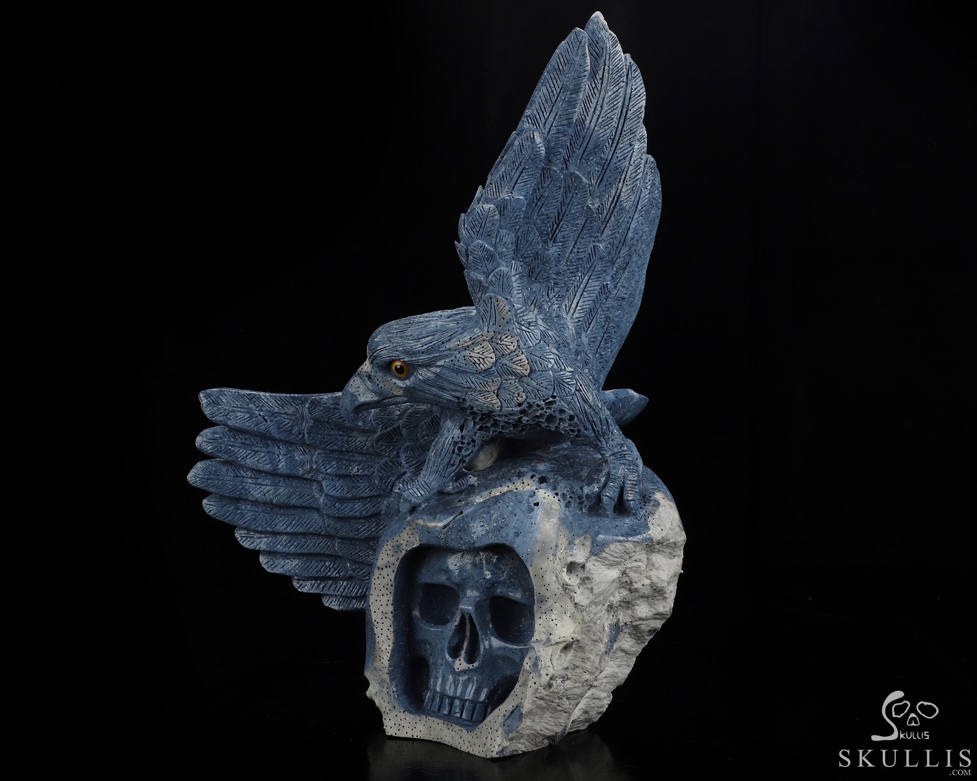 10.2" Blue Ridge Coral Hand Carved Crystal Skull and Eagle Fine Art Sculpture, Crystal Healing 10.2" Blue Ridge Coral Hand Carved Crystal Skull and Eagle Fine Art Sculpture, Crystal Healing
