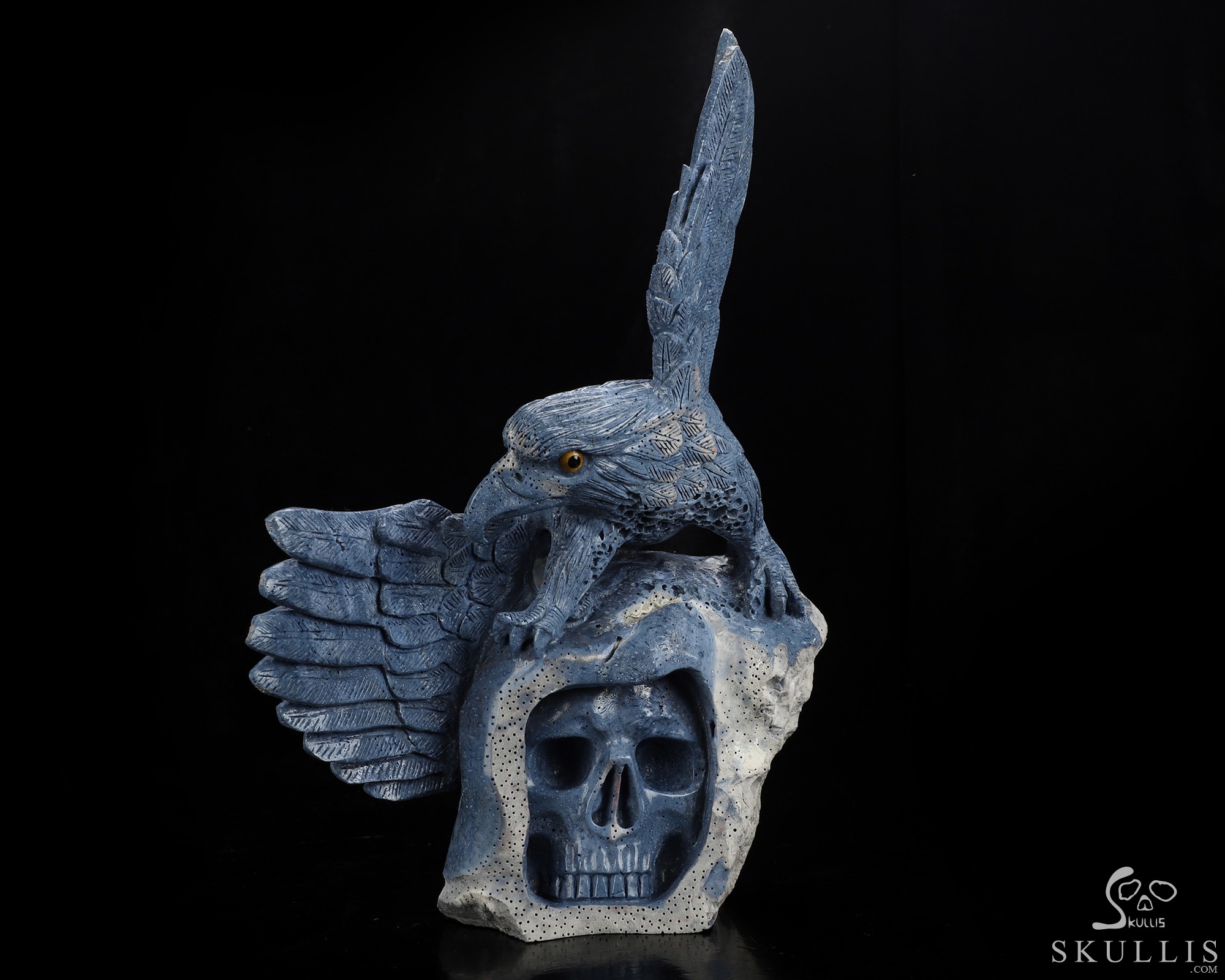 10.2" Blue Ridge Coral Hand Carved Crystal Skull and Eagle Fine Art Sculpture, Crystal Healing 10.2" Blue Ridge Coral Hand Carved Crystal Skull and Eagle Fine Art Sculpture, Crystal Healing