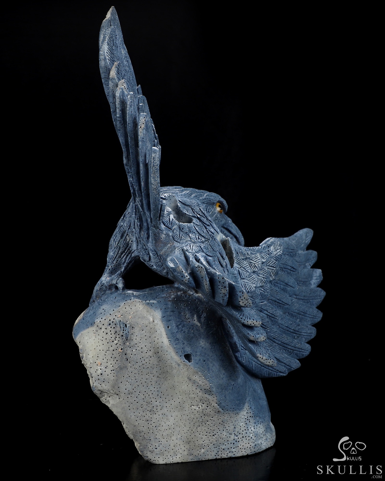 10.2" Blue Ridge Coral Hand Carved Crystal Skull and Eagle Fine Art Sculpture, Crystal Healing 10.2" Blue Ridge Coral Hand Carved Crystal Skull and Eagle Fine Art Sculpture, Crystal Healing