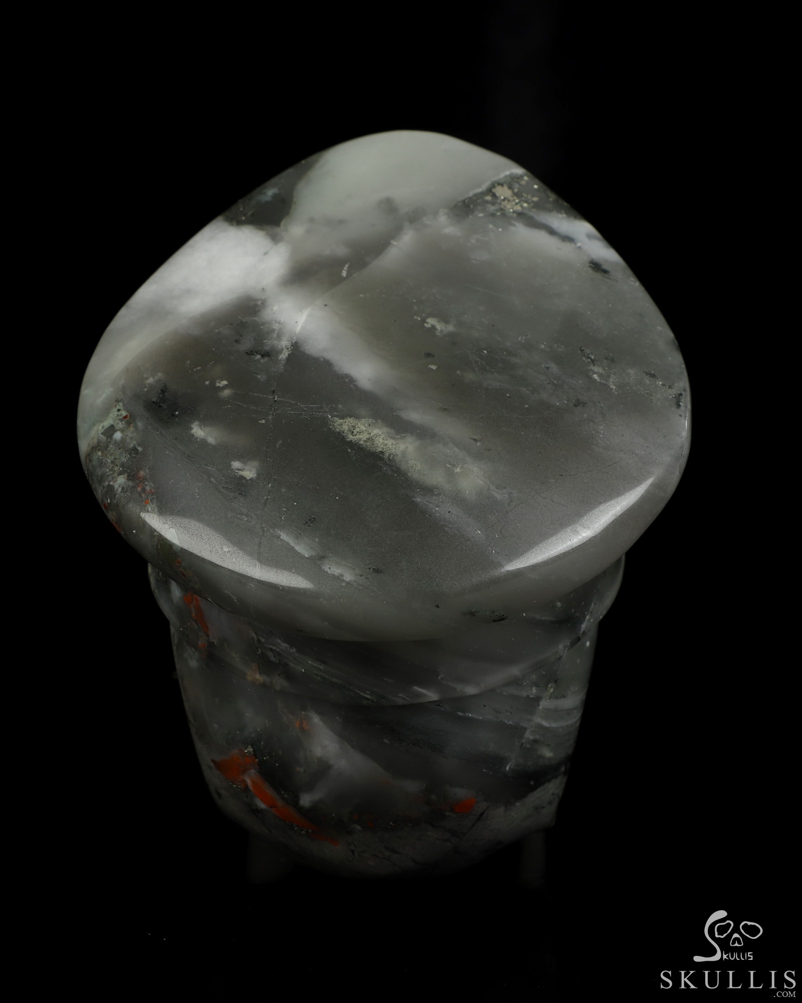 4.9" African Bloodstone Hand Carved Crystal Skull and Navy Cap Fine Art Sculpture, Crystal Healing 4.9" African Bloodstone Hand Carved Crystal Skull and Navy Cap Fine Art Sculpture, Crystal Healing