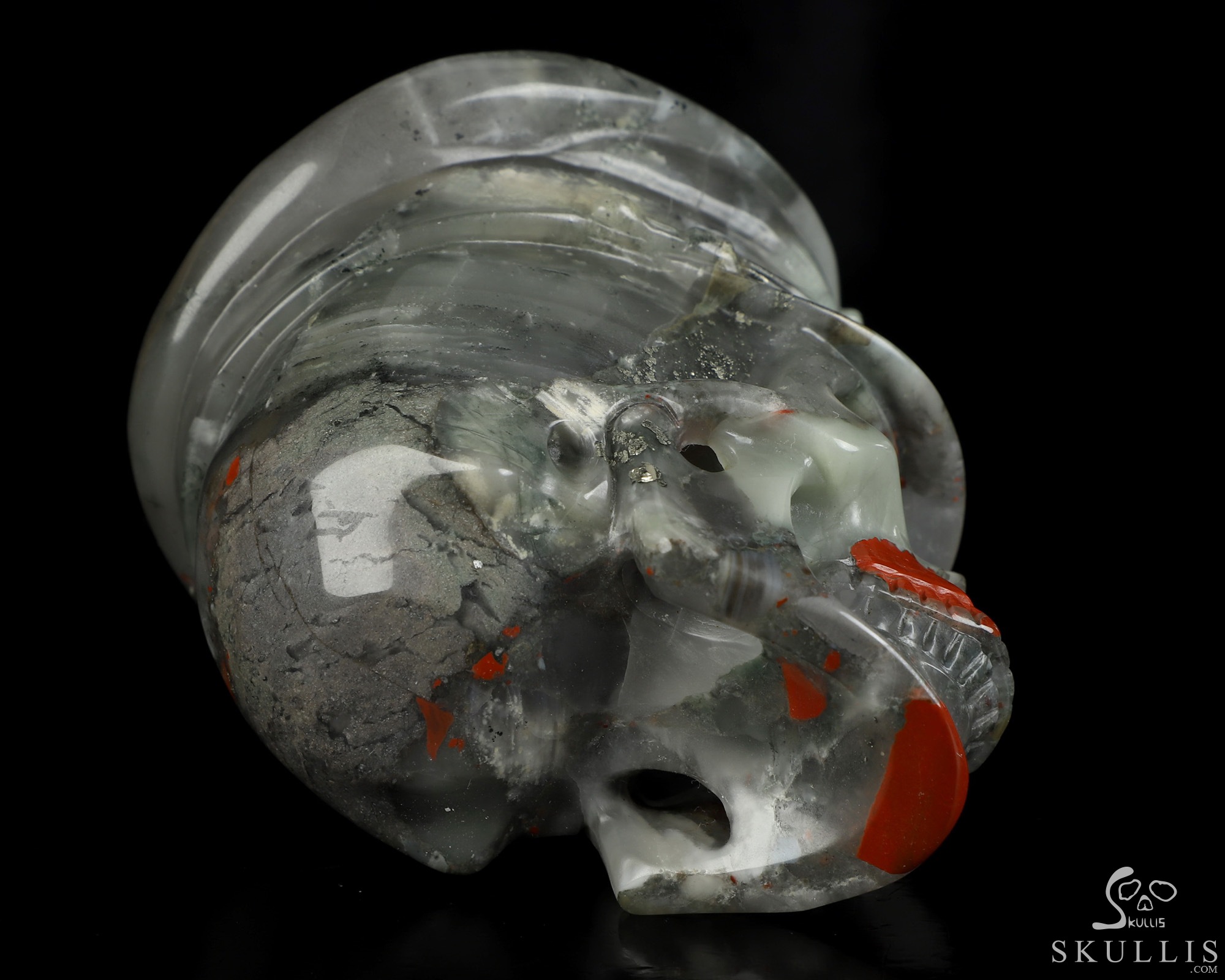 4.9" African Bloodstone Hand Carved Crystal Skull and Navy Cap Fine Art Sculpture, Crystal Healing 4.9" African Bloodstone Hand Carved Crystal Skull and Navy Cap Fine Art Sculpture, Crystal Healing