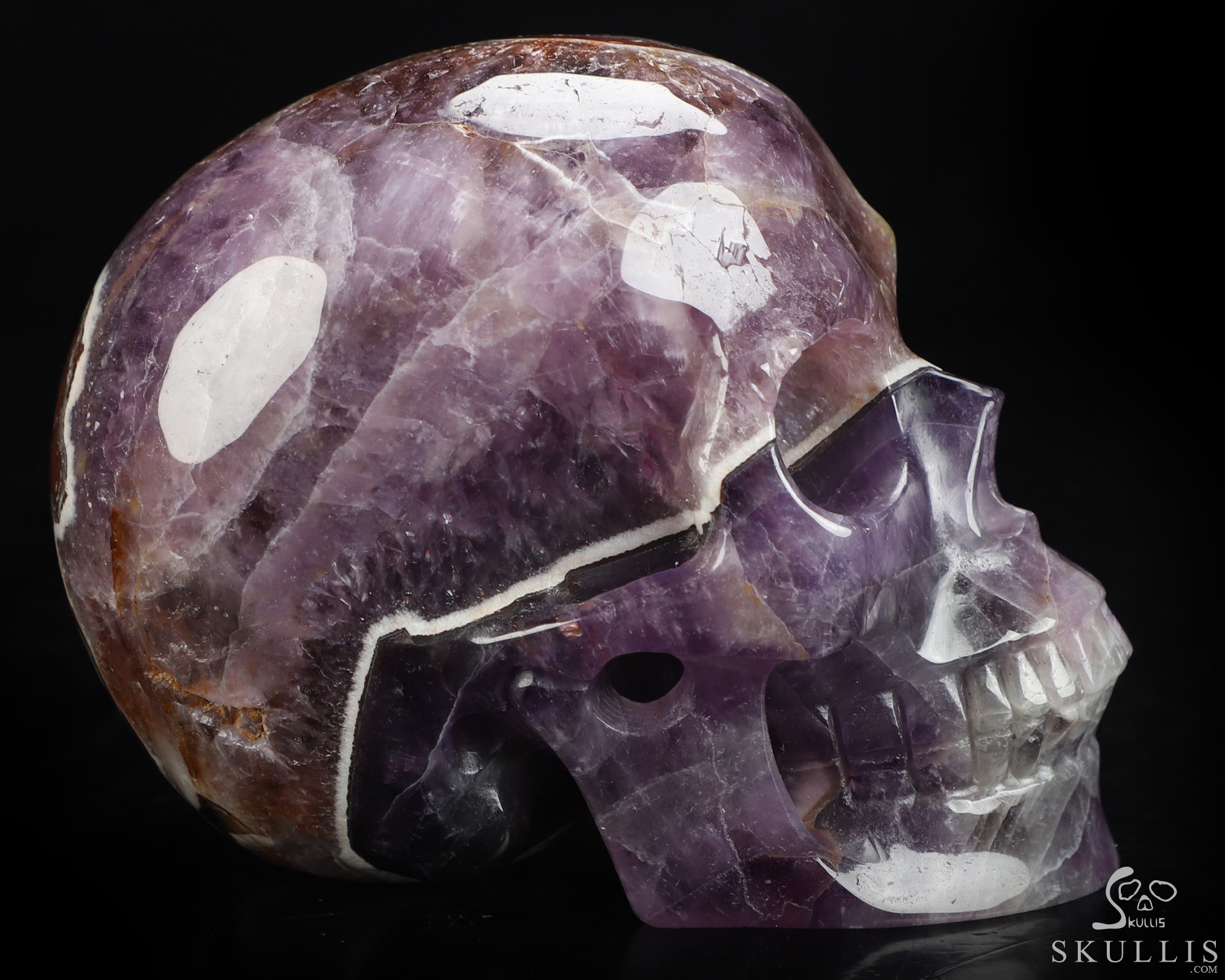 4.9" Dream Chevron Amethyst Hand Carved Crystal Skull, Realistic, Crystal Healing 4.9" Dream Chevron Amethyst Hand Carved Crystal Skull, Realistic, Crystal Healing