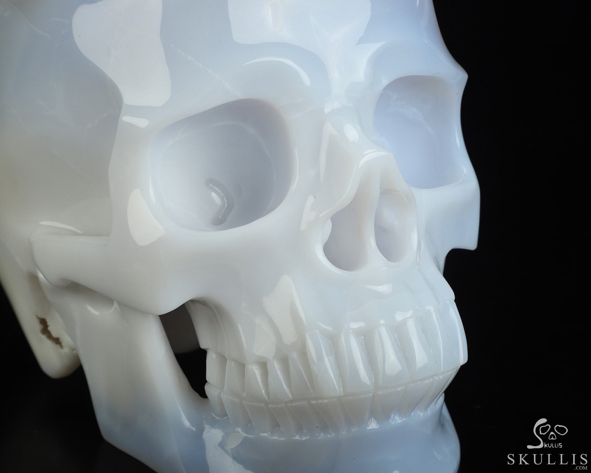 Lifesized 7.3" Blue Chalcedony Hand Carved Crystal Skull, Super Realistic, Crystal Healing Lifesized 7.3" Blue Chalcedony Hand Carved Crystal Skull, Super Realistic, Crystal Healing