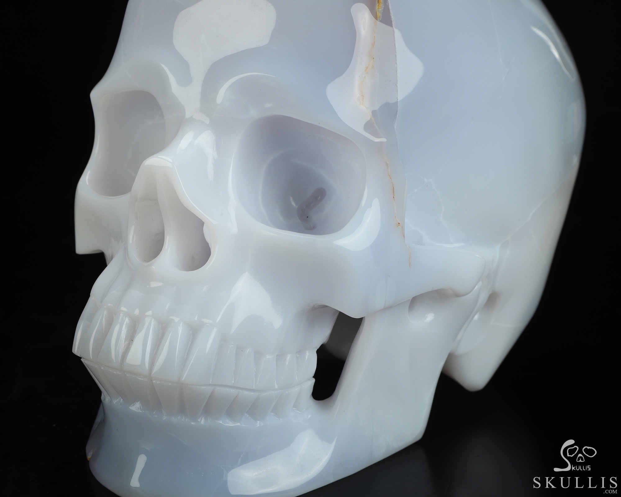 Lifesized 7.3" Blue Chalcedony Hand Carved Crystal Skull, Super Realistic, Crystal Healing Lifesized 7.3" Blue Chalcedony Hand Carved Crystal Skull, Super Realistic, Crystal Healing