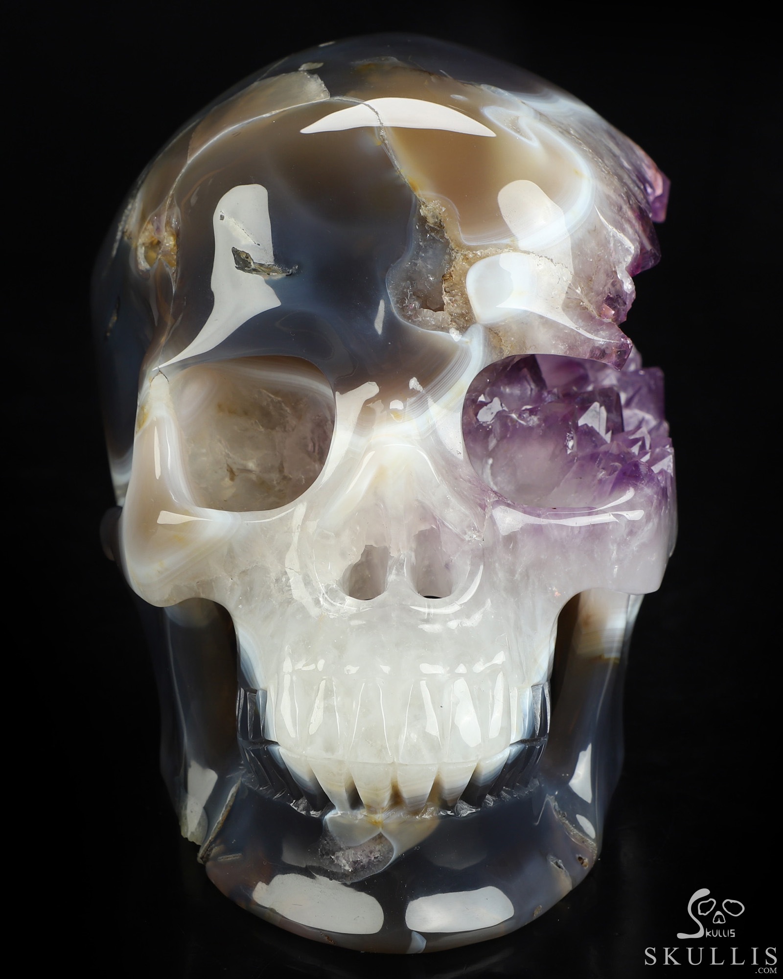 Lifesized 7.1" Agate Amethyst Geode Hand Carved Crystal Skull, Super Realistic, Crystal Healing Lifesized 7.1" Agate Amethyst Geode Hand Carved Crystal Skull, Super Realistic, Crystal Healing