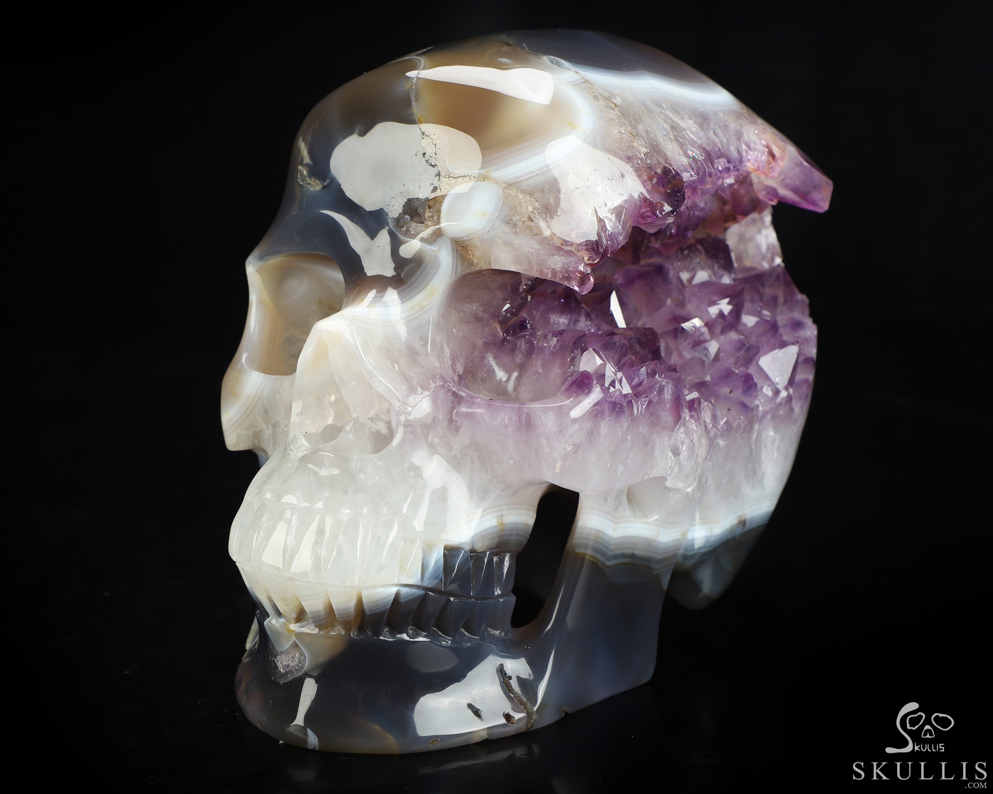 Lifesized 7.1" Agate Amethyst Geode Hand Carved Crystal Skull, Super Realistic, Crystal Healing Lifesized 7.1" Agate Amethyst Geode Hand Carved Crystal Skull, Super Realistic, Crystal Healing