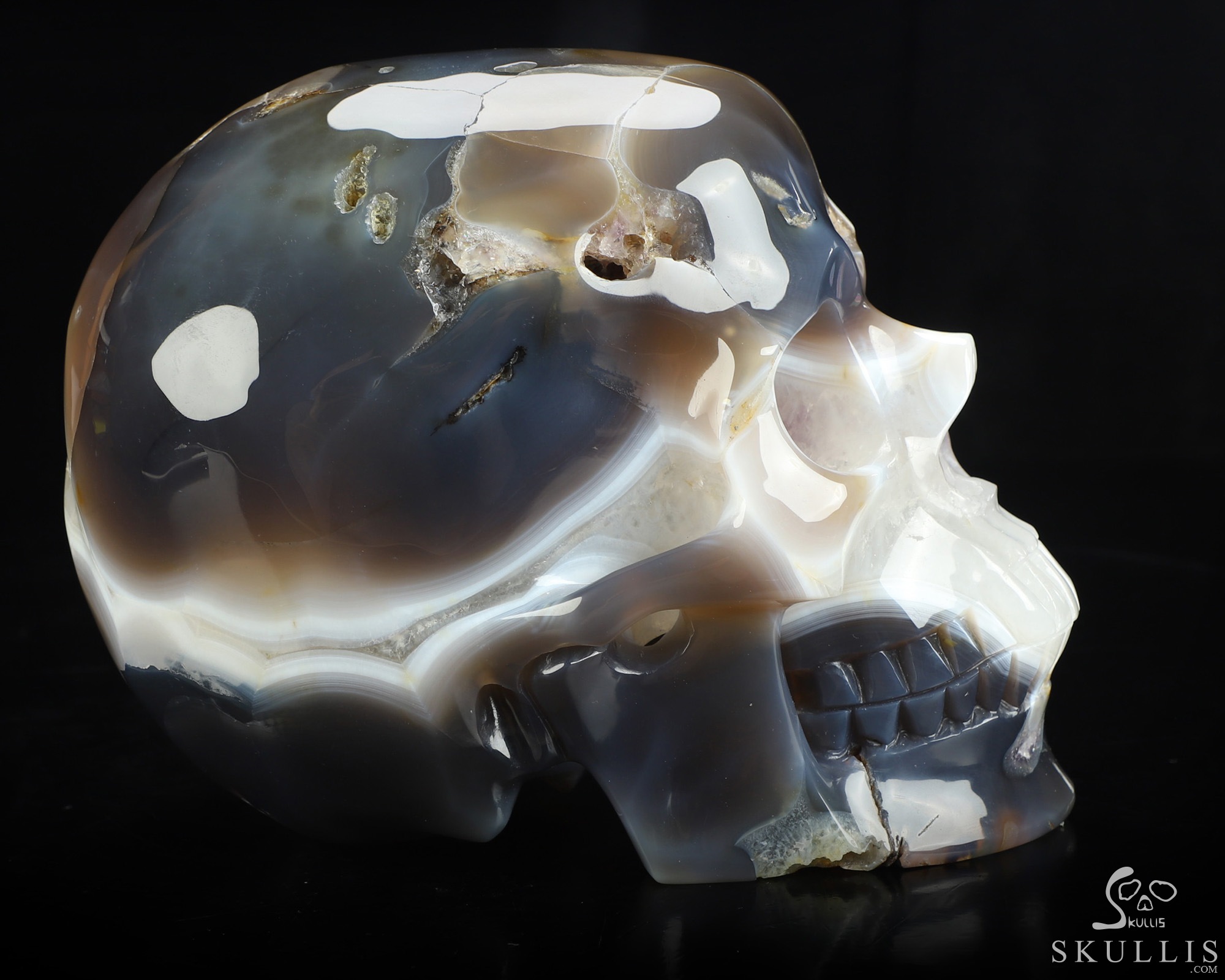 Lifesized 7.1" Agate Amethyst Geode Hand Carved Crystal Skull, Super Realistic, Crystal Healing Lifesized 7.1" Agate Amethyst Geode Hand Carved Crystal Skull, Super Realistic, Crystal Healing