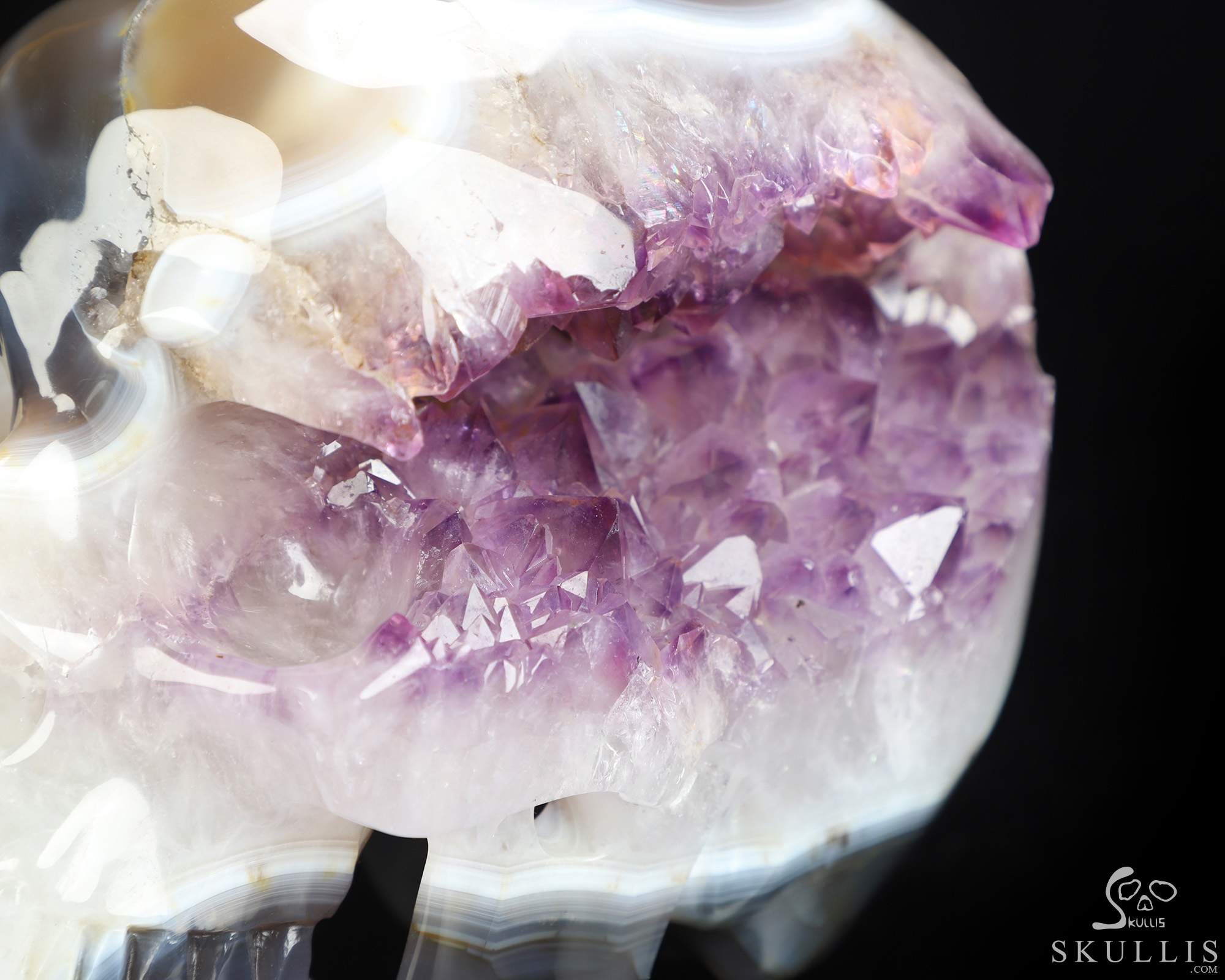 Lifesized 7.1" Agate Amethyst Geode Hand Carved Crystal Skull, Super Realistic, Crystal Healing Lifesized 7.1" Agate Amethyst Geode Hand Carved Crystal Skull, Super Realistic, Crystal Healing