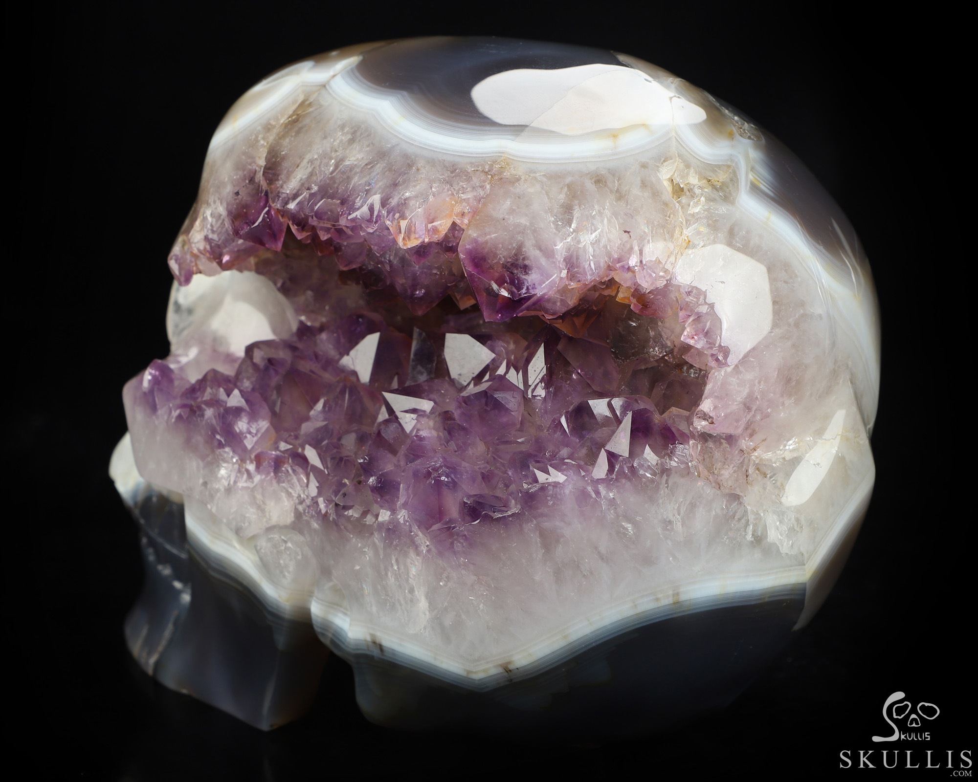 Lifesized 7.1" Agate Amethyst Geode Hand Carved Crystal Skull, Super Realistic, Crystal Healing Lifesized 7.1" Agate Amethyst Geode Hand Carved Crystal Skull, Super Realistic, Crystal Healing