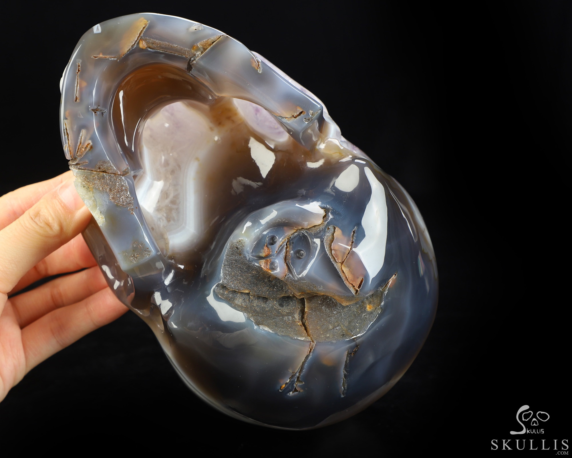 Lifesized 7.1" Agate Amethyst Geode Hand Carved Crystal Skull, Super Realistic, Crystal Healing Lifesized 7.1" Agate Amethyst Geode Hand Carved Crystal Skull, Super Realistic, Crystal Healing
