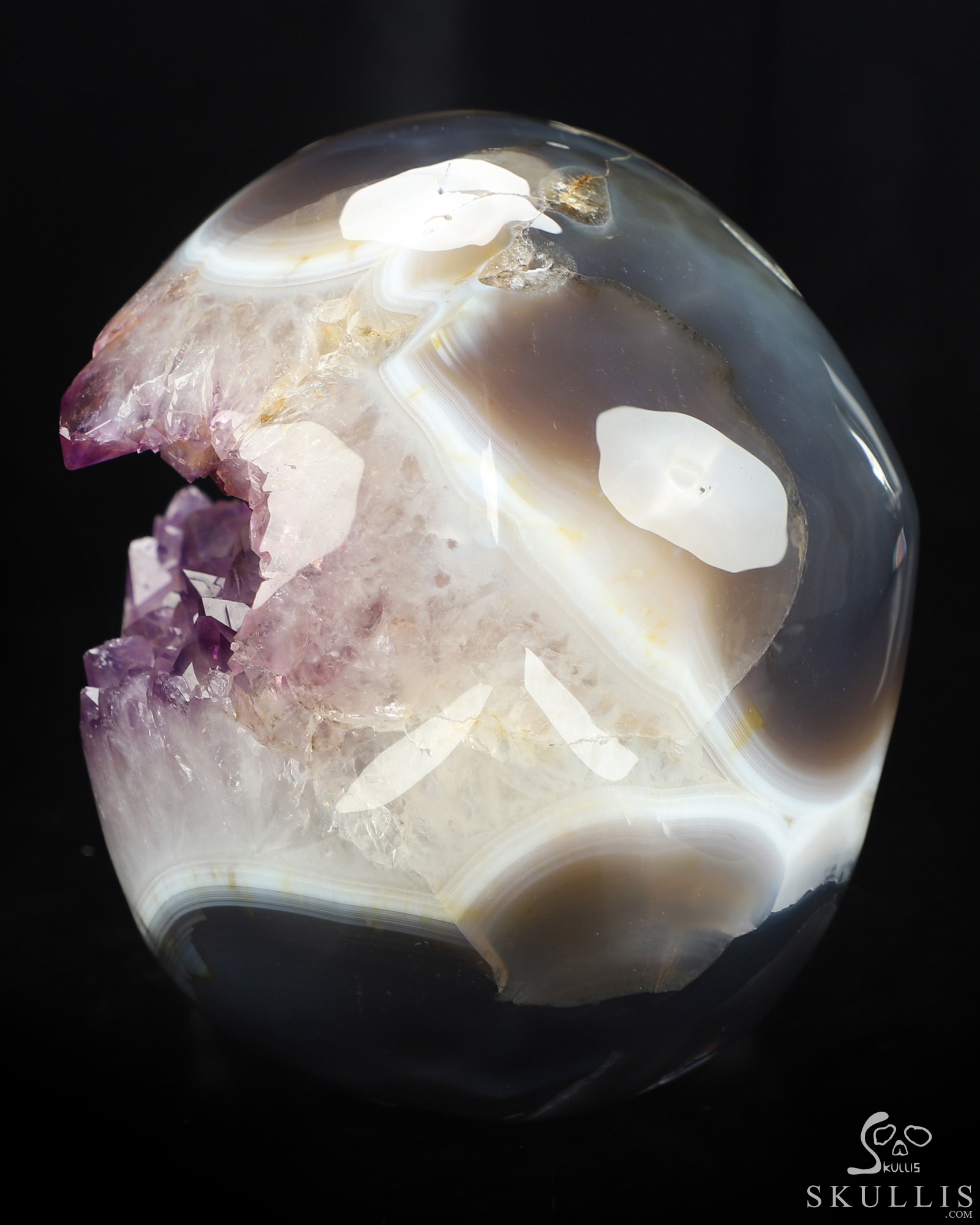 Lifesized 7.1" Agate Amethyst Geode Hand Carved Crystal Skull, Super Realistic, Crystal Healing Lifesized 7.1" Agate Amethyst Geode Hand Carved Crystal Skull, Super Realistic, Crystal Healing