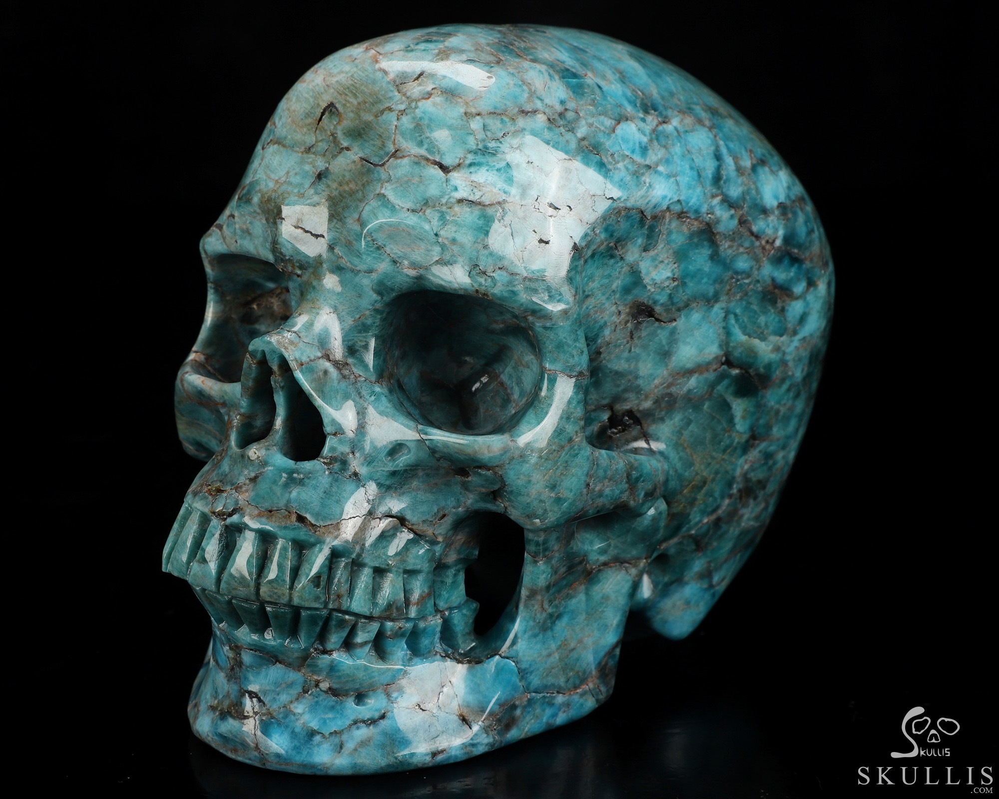 Lifesized 5.5" Blue Apatite Hand Carved Crystal Skull, Super Realistic, Crystal Healing Lifesized 5.5" Blue Apatite Hand Carved Crystal Skull, Super Realistic, Crystal Healing