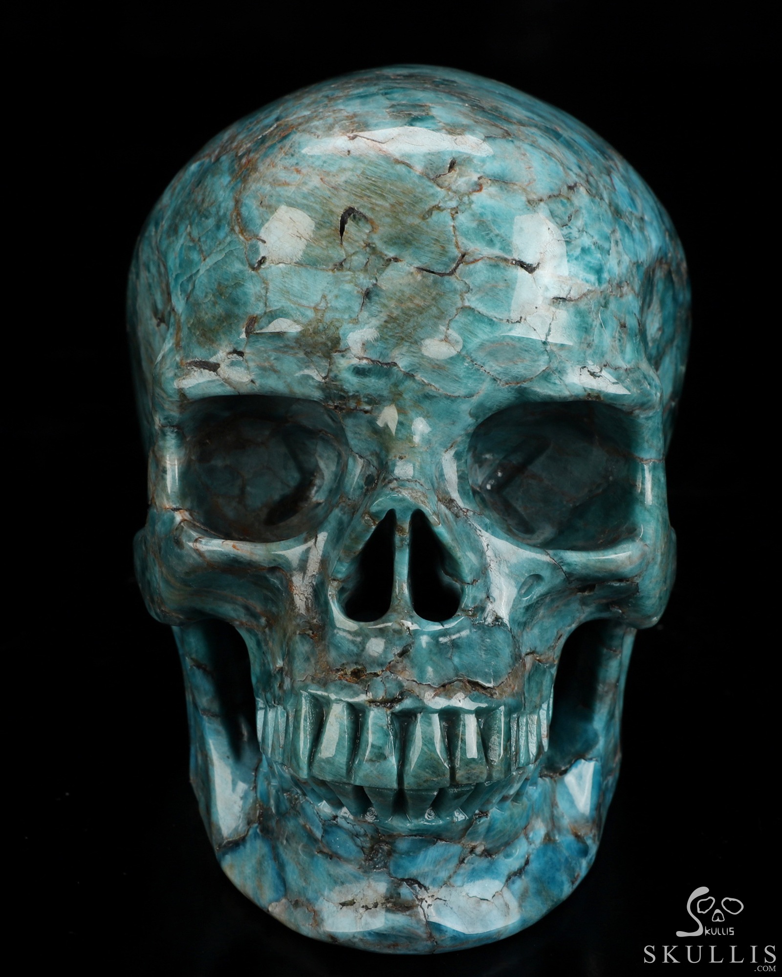 Lifesized 5.5" Blue Apatite Hand Carved Crystal Skull, Super Realistic, Crystal Healing Lifesized 5.5" Blue Apatite Hand Carved Crystal Skull, Super Realistic, Crystal Healing