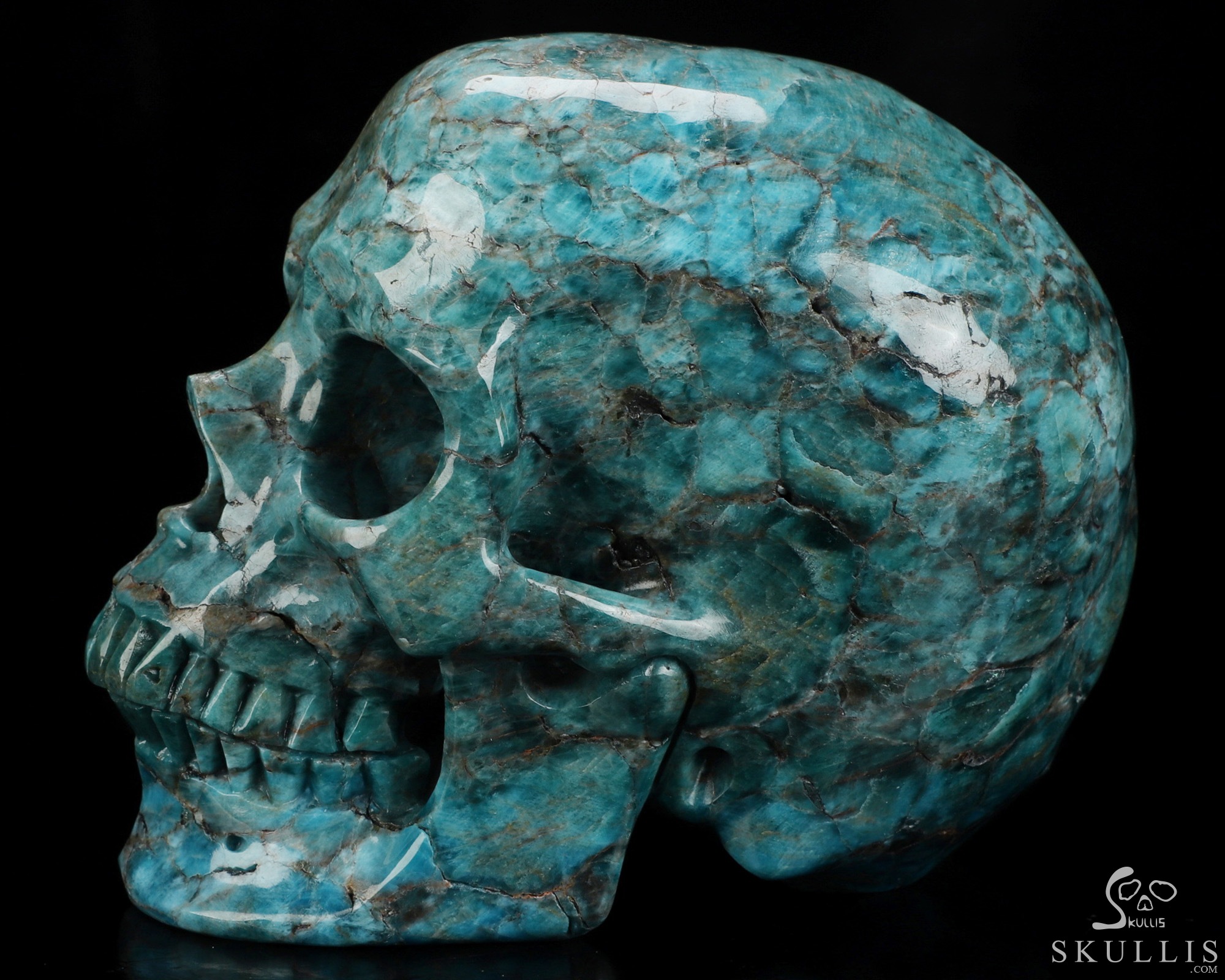 Lifesized 5.5" Blue Apatite Hand Carved Crystal Skull, Super Realistic, Crystal Healing Lifesized 5.5" Blue Apatite Hand Carved Crystal Skull, Super Realistic, Crystal Healing