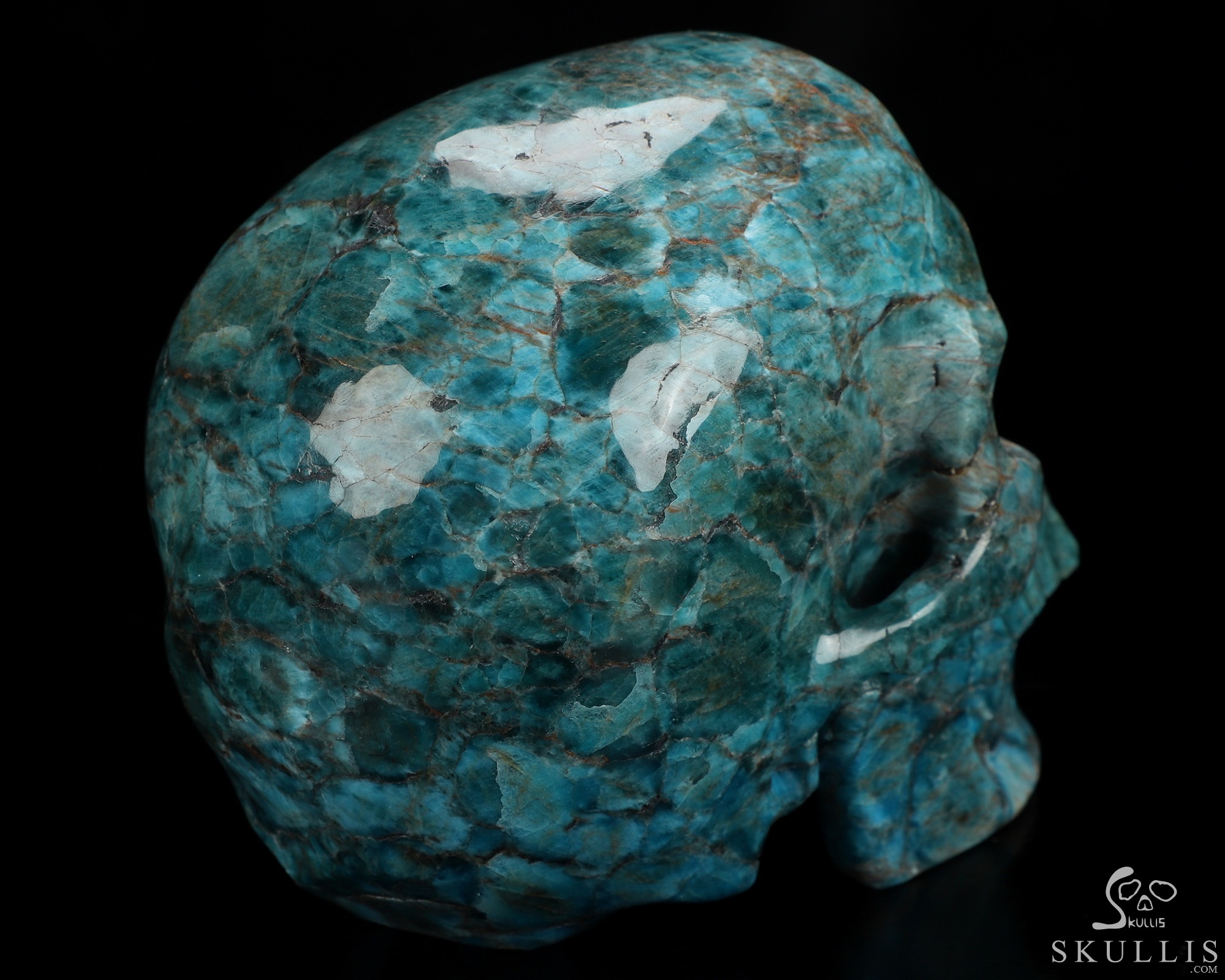 Lifesized 5.5" Blue Apatite Hand Carved Crystal Skull, Super Realistic, Crystal Healing Lifesized 5.5" Blue Apatite Hand Carved Crystal Skull, Super Realistic, Crystal Healing