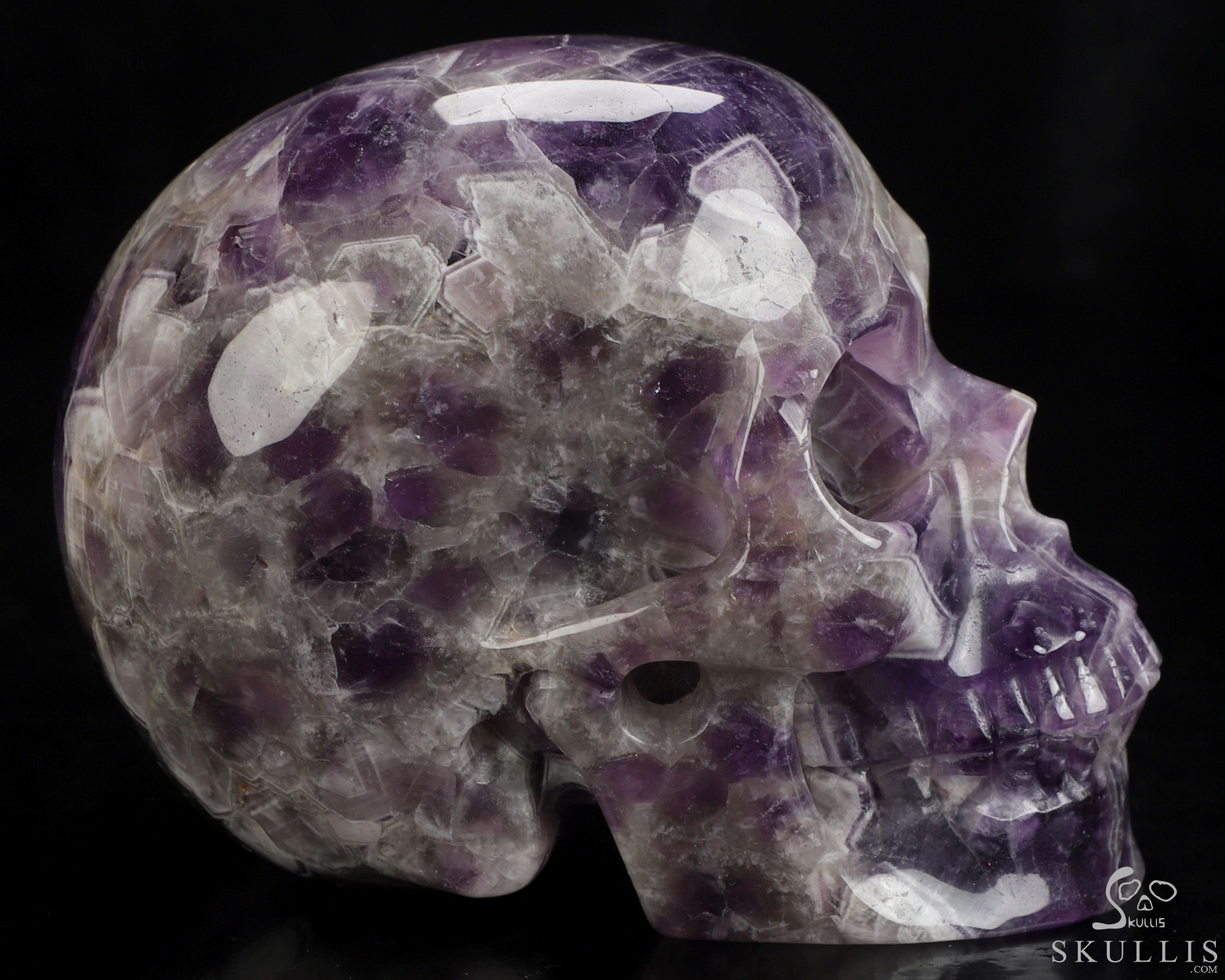 5.0" Dream Chevron Amethyst Hand Carved Crystal Skull, Realistic, Crystal Healing 5.0" Dream Chevron Amethyst Hand Carved Crystal Skull, Realistic, Crystal Healing