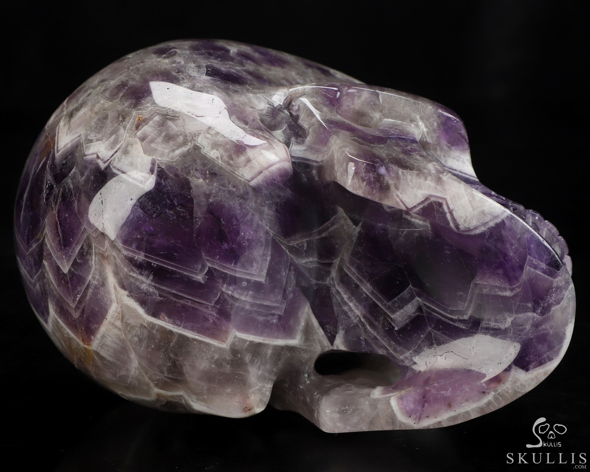 5.0" Dream Chevron Amethyst Hand Carved Crystal Skull, Realistic, Crystal Healing 5.0" Dream Chevron Amethyst Hand Carved Crystal Skull, Realistic, Crystal Healing