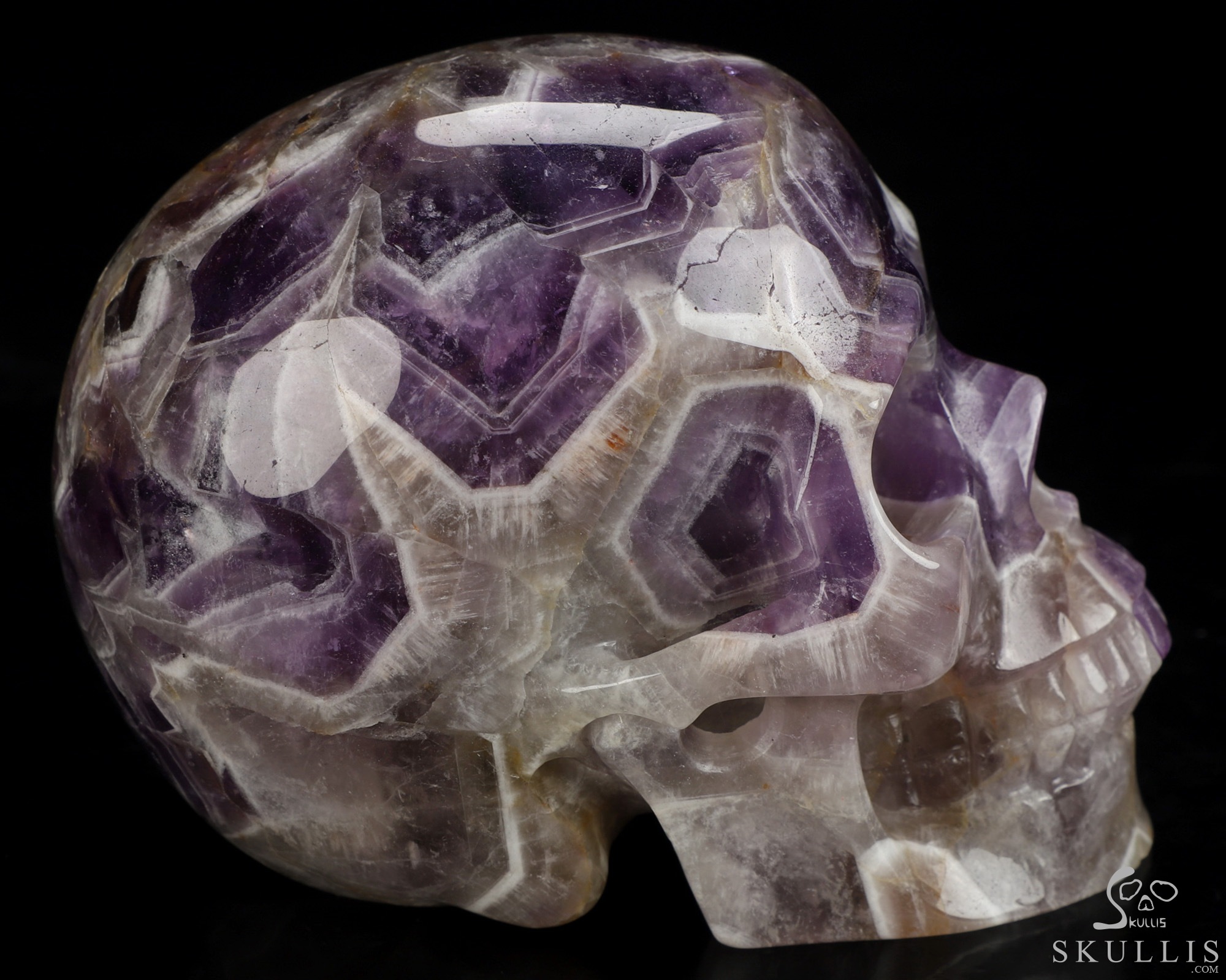 5.0" Dream Chevron Amethyst Hand Carved Crystal Skull, Realistic, Crystal Healing 5.0" Dream Chevron Amethyst Hand Carved Crystal Skull, Realistic, Crystal Healing