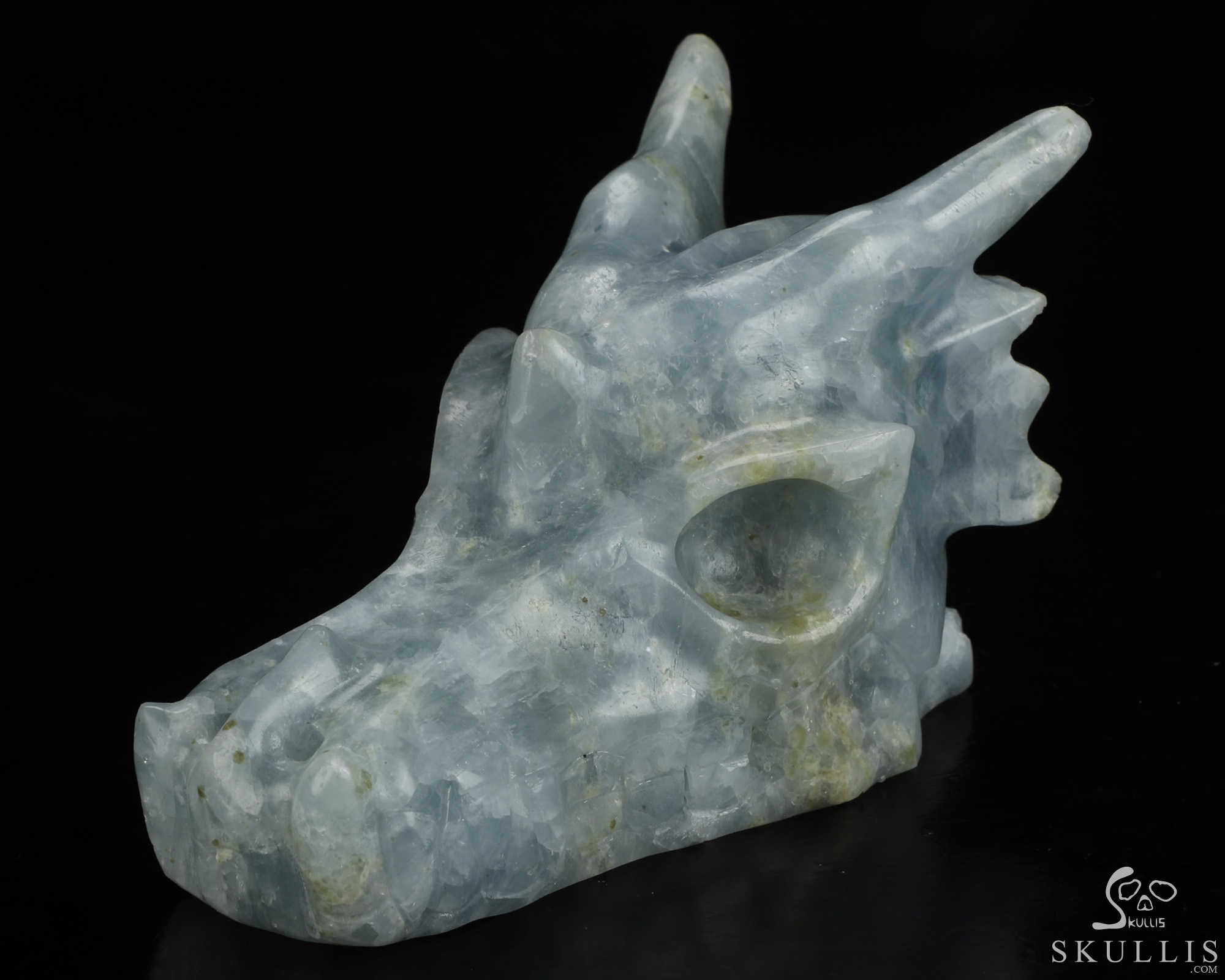 5.0" Blue Calcite Hand Carved Crystal Dragon Skull Sculpture, Crystal Healing 5.0" Blue Calcite Hand Carved Crystal Dragon Skull Sculpture, Crystal Healing