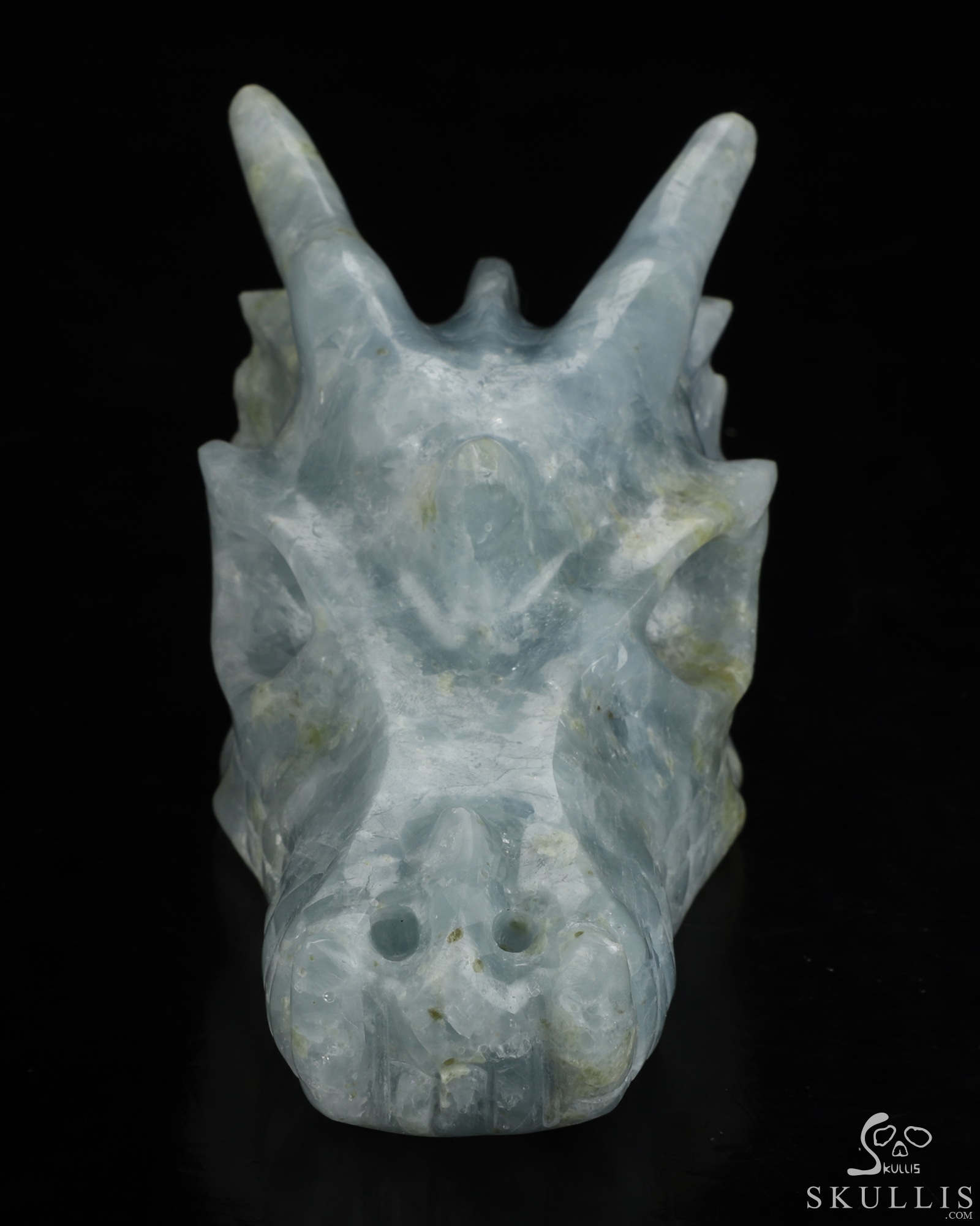 5.0" Blue Calcite Hand Carved Crystal Dragon Skull Sculpture, Crystal Healing 5.0" Blue Calcite Hand Carved Crystal Dragon Skull Sculpture, Crystal Healing