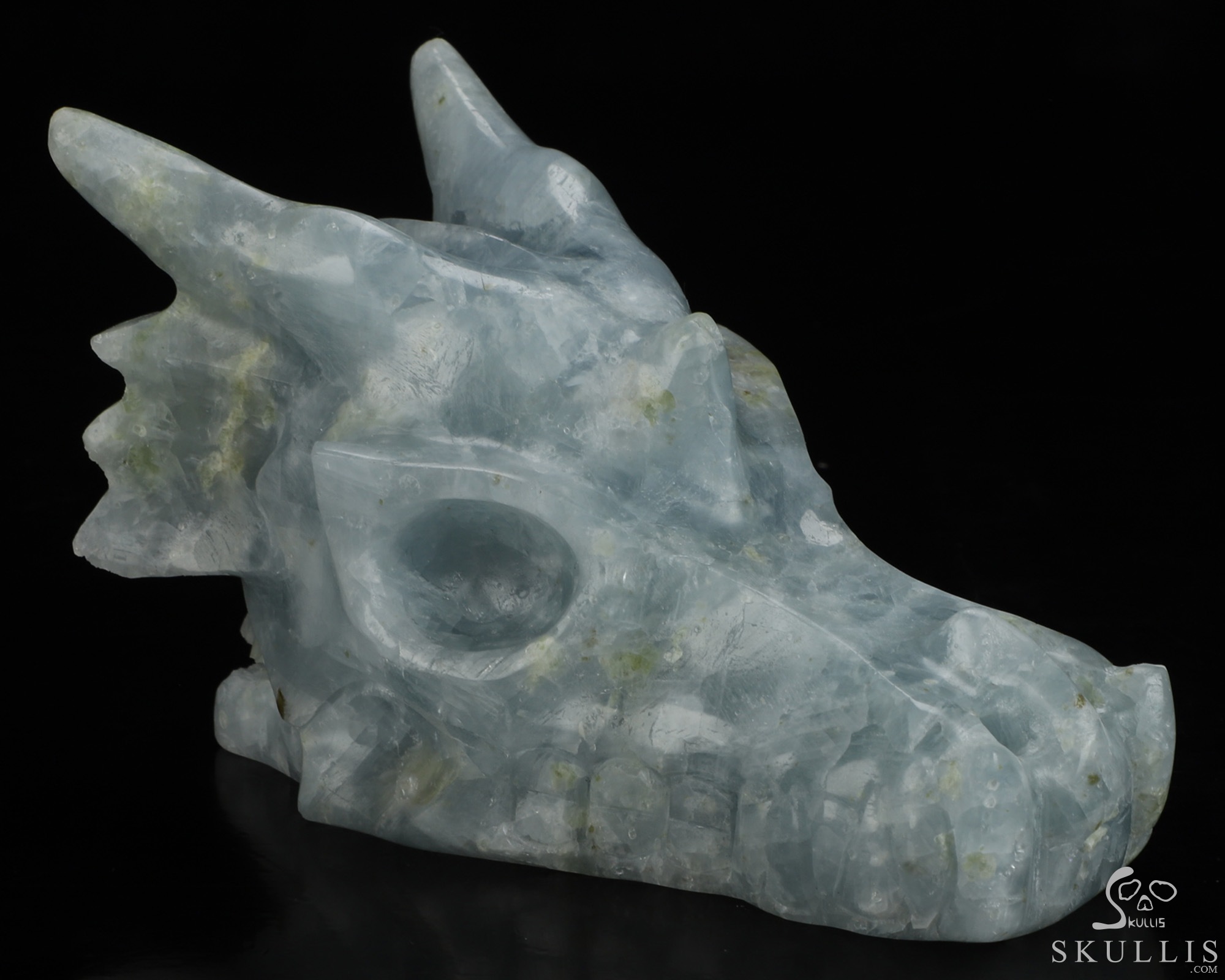 5.0" Blue Calcite Hand Carved Crystal Dragon Skull Sculpture, Crystal Healing 5.0" Blue Calcite Hand Carved Crystal Dragon Skull Sculpture, Crystal Healing