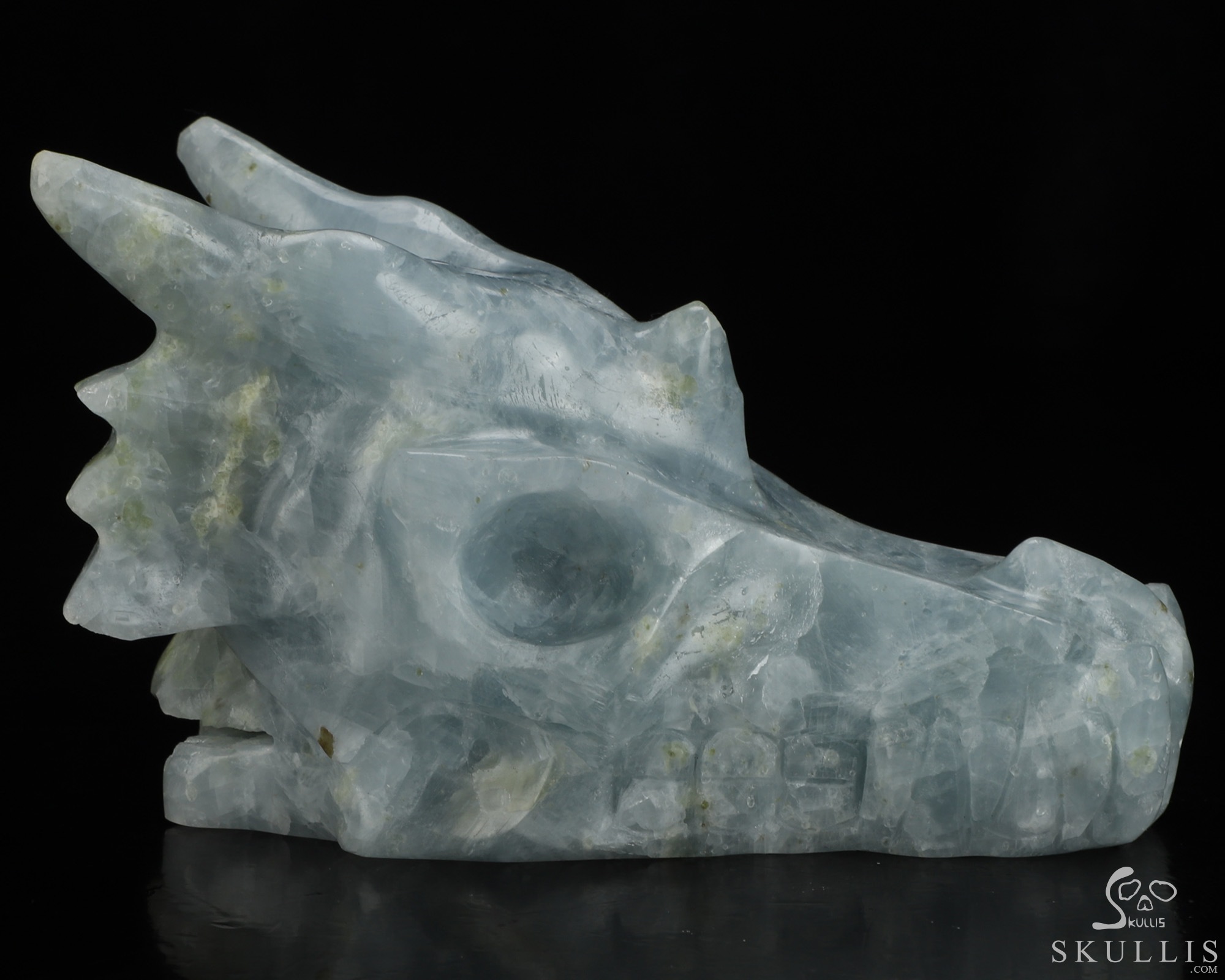 5.0" Blue Calcite Hand Carved Crystal Dragon Skull Sculpture, Crystal Healing 5.0" Blue Calcite Hand Carved Crystal Dragon Skull Sculpture, Crystal Healing