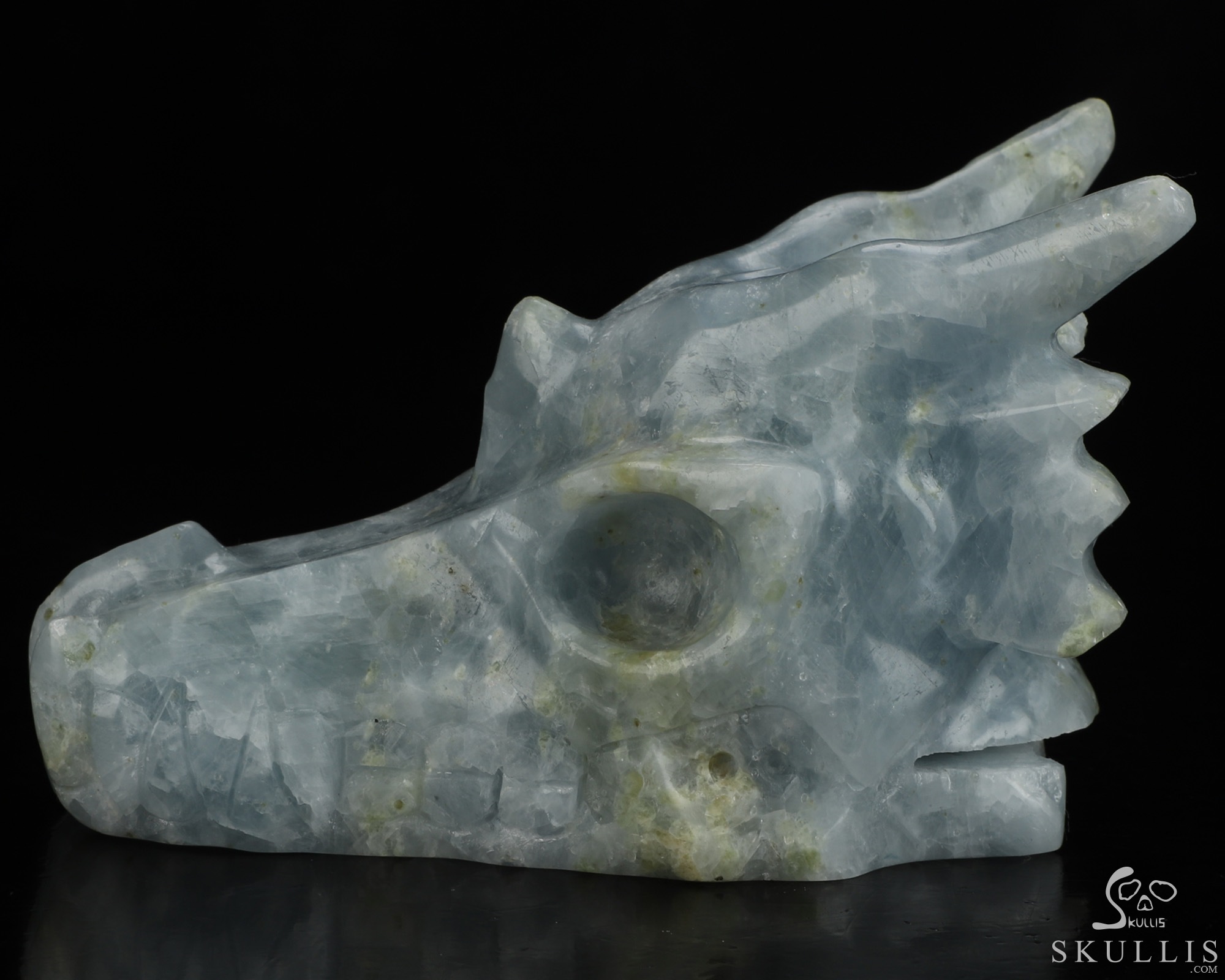 5.0" Blue Calcite Hand Carved Crystal Dragon Skull Sculpture, Crystal Healing 5.0" Blue Calcite Hand Carved Crystal Dragon Skull Sculpture, Crystal Healing