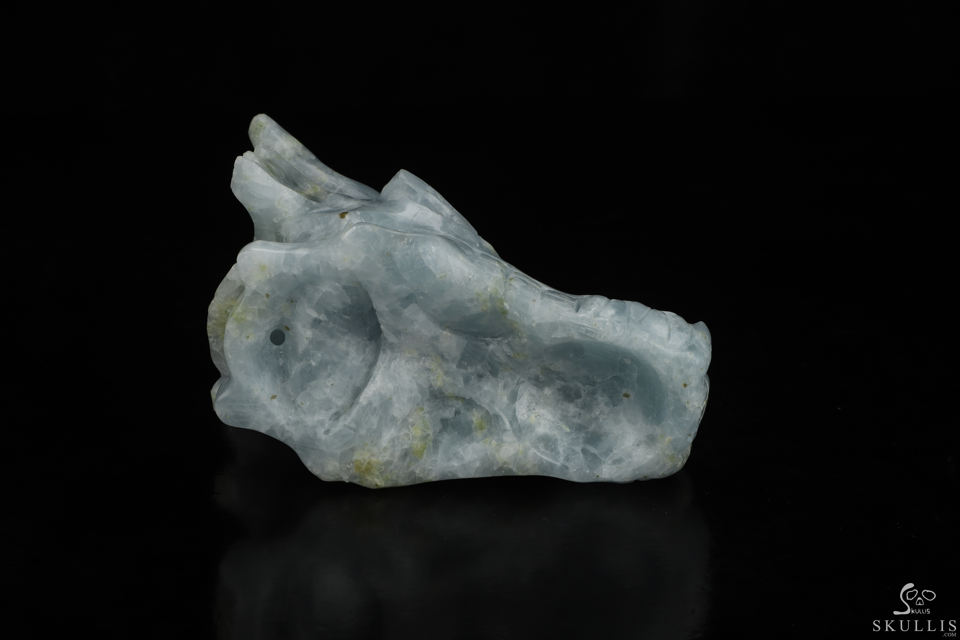5.0" Blue Calcite Hand Carved Crystal Dragon Skull Sculpture, Crystal Healing 5.0" Blue Calcite Hand Carved Crystal Dragon Skull Sculpture, Crystal Healing