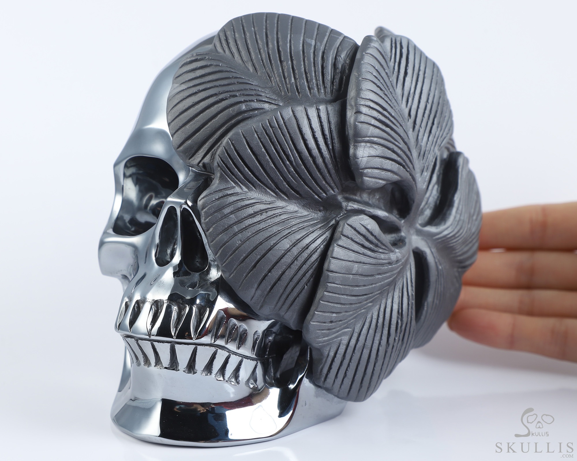 5.9" Frosted Tera-hertz Hand Carved Crystal Skull and Flower Fine Art Sculpture, Crystal Healing 5.9" Frosted Tera-hertz Hand Carved Crystal Skull and Flower Fine Art Sculpture, Crystal Healing