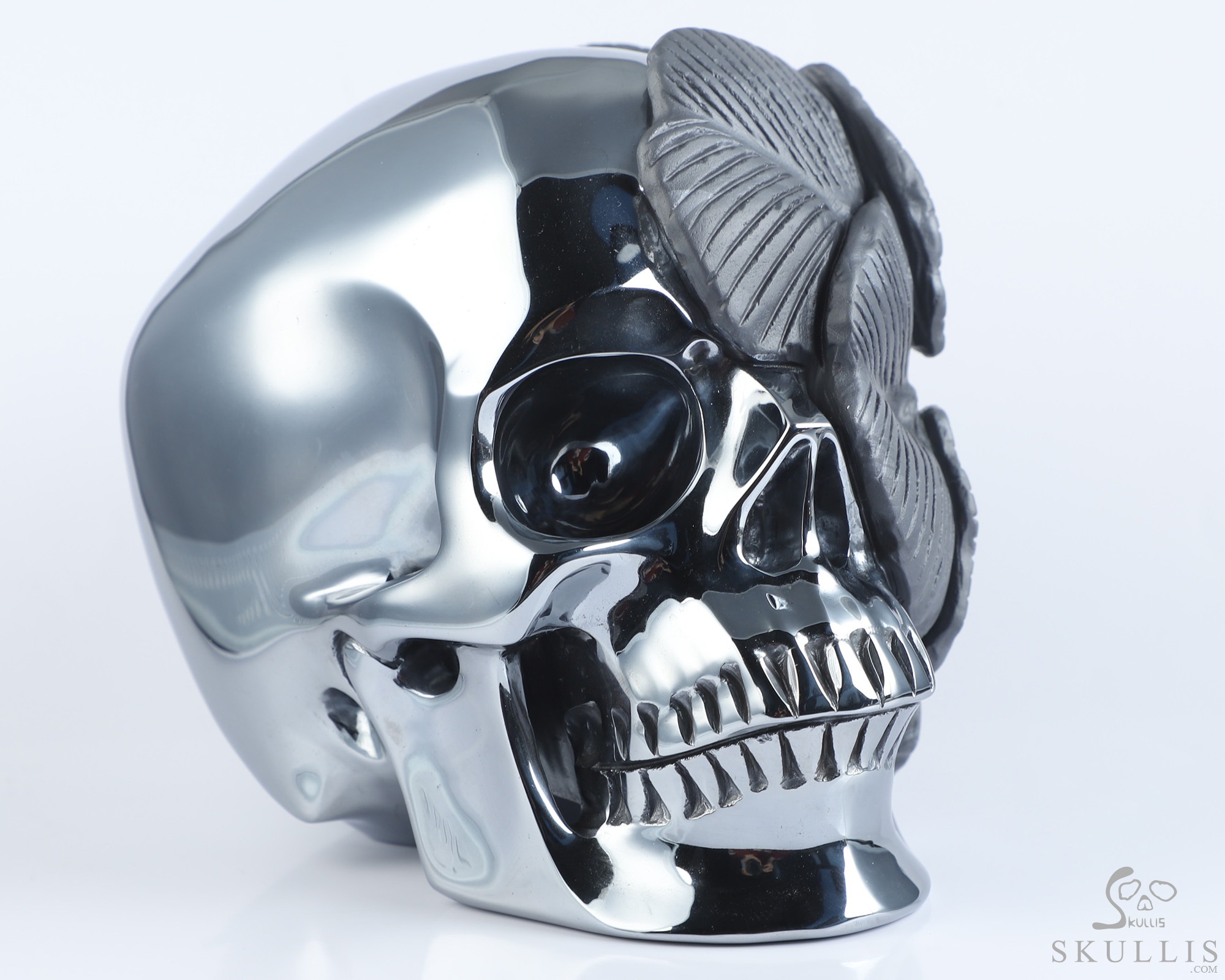 5.9" Frosted Tera-hertz Hand Carved Crystal Skull and Flower Fine Art Sculpture, Crystal Healing 5.9" Frosted Tera-hertz Hand Carved Crystal Skull and Flower Fine Art Sculpture, Crystal Healing