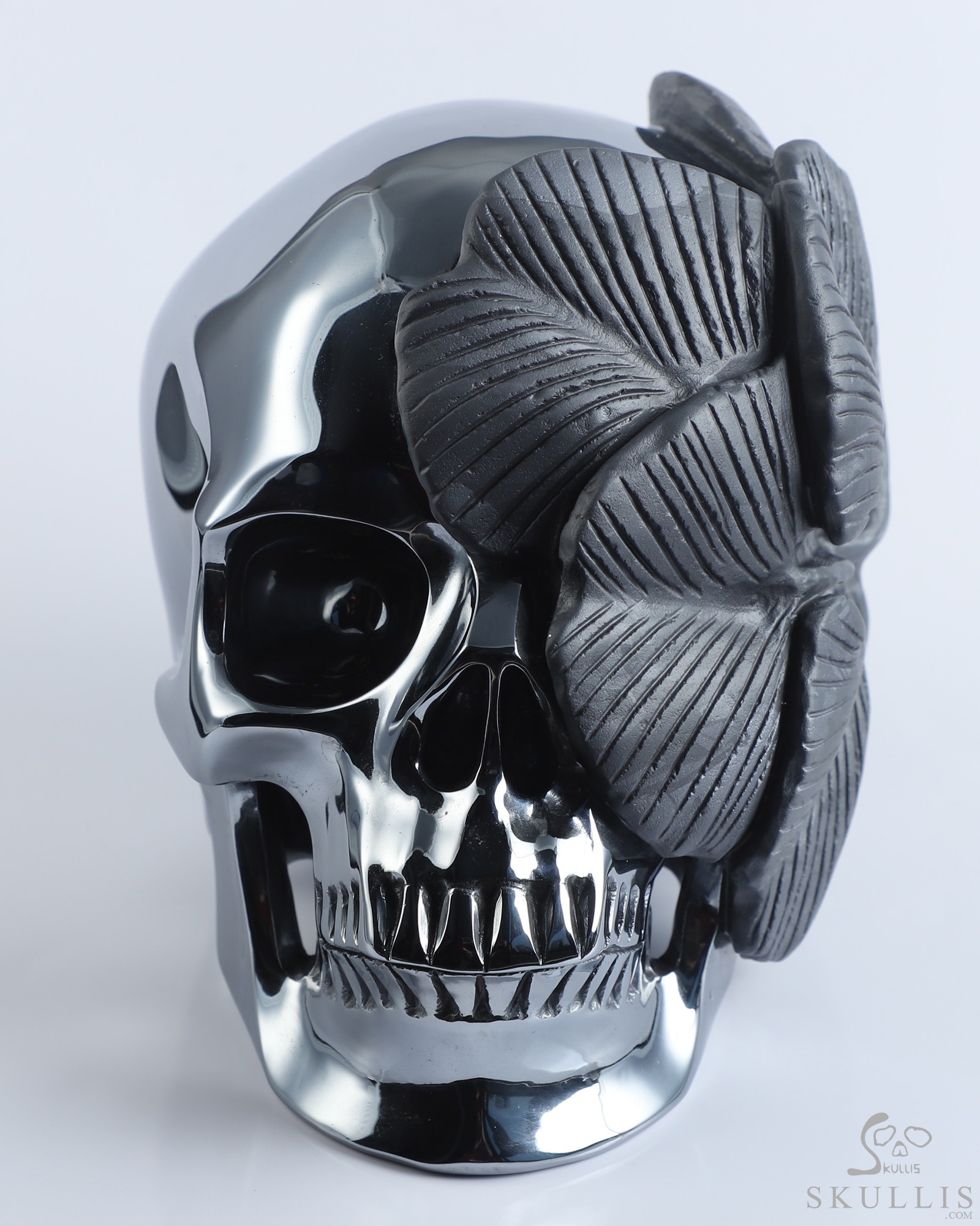 5.9" Frosted Tera-hertz Hand Carved Crystal Skull and Flower Fine Art Sculpture, Crystal Healing 5.9" Frosted Tera-hertz Hand Carved Crystal Skull and Flower Fine Art Sculpture, Crystal Healing