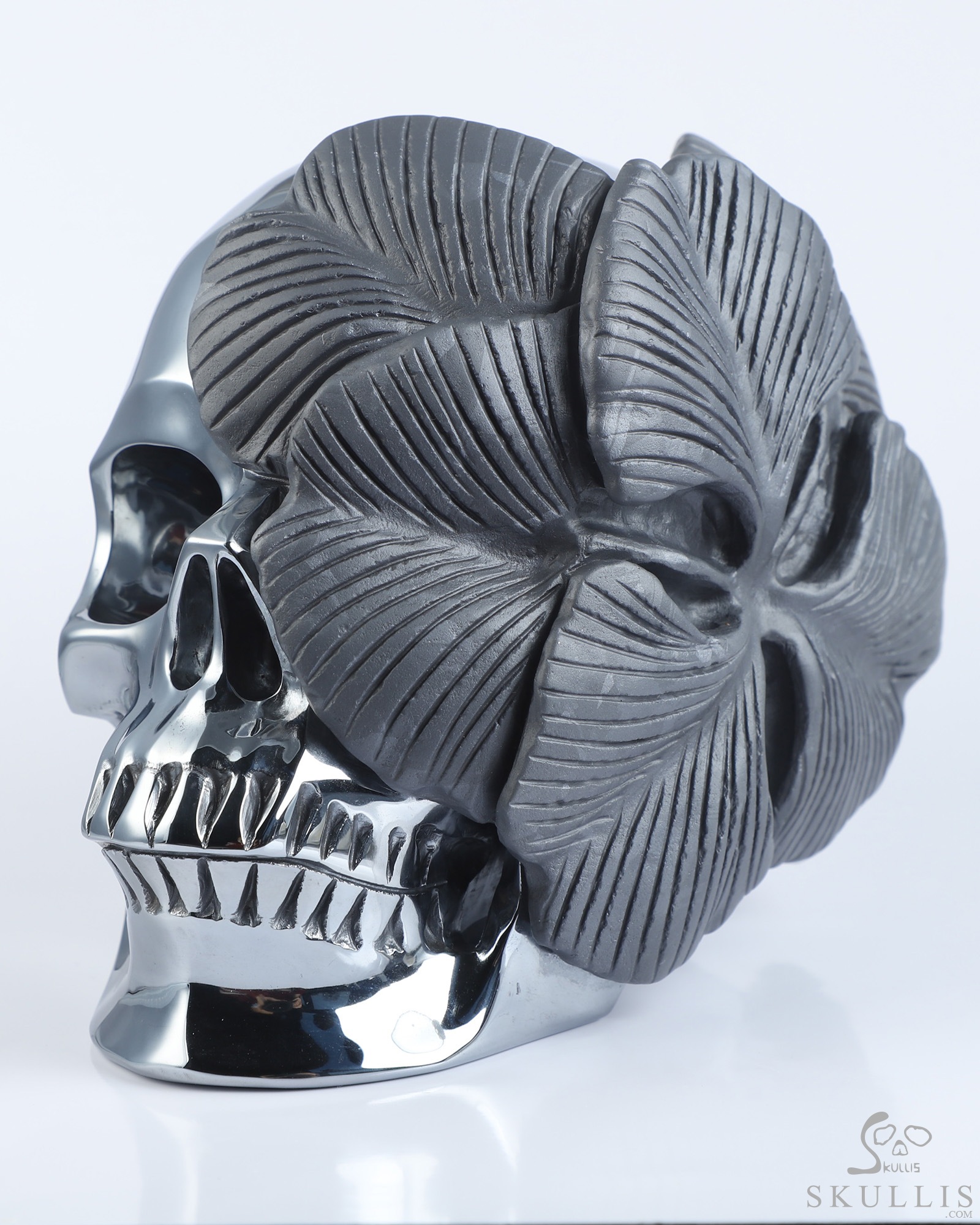 5.9" Frosted Tera-hertz Hand Carved Crystal Skull and Flower Fine Art Sculpture, Crystal Healing 5.9" Frosted Tera-hertz Hand Carved Crystal Skull and Flower Fine Art Sculpture, Crystal Healing