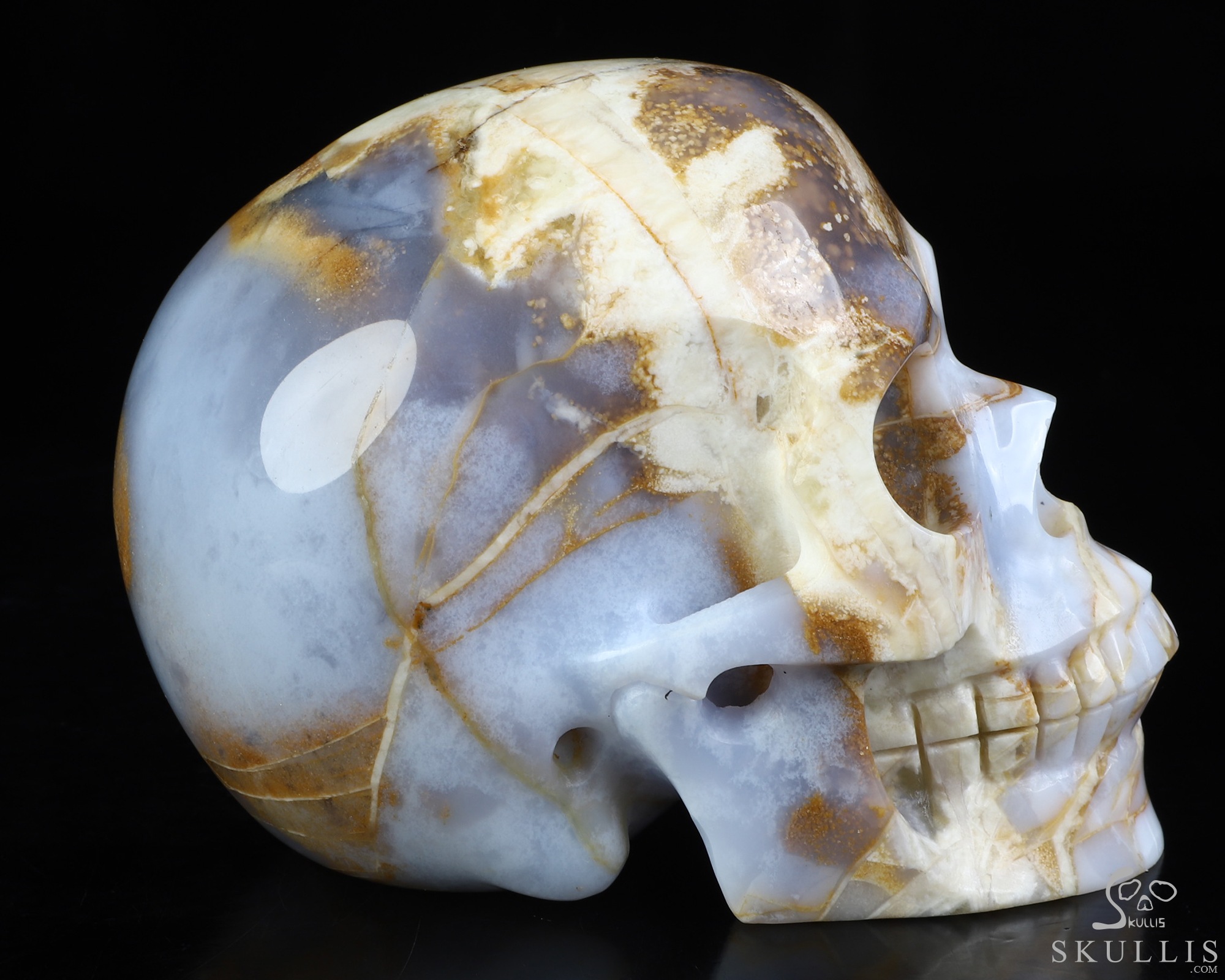 4.9" Blue Chalcedony Hand Carved Crystal Skull, Realistic, Crystal Healing 4.9" Blue Chalcedony Hand Carved Crystal Skull, Realistic, Crystal Healing