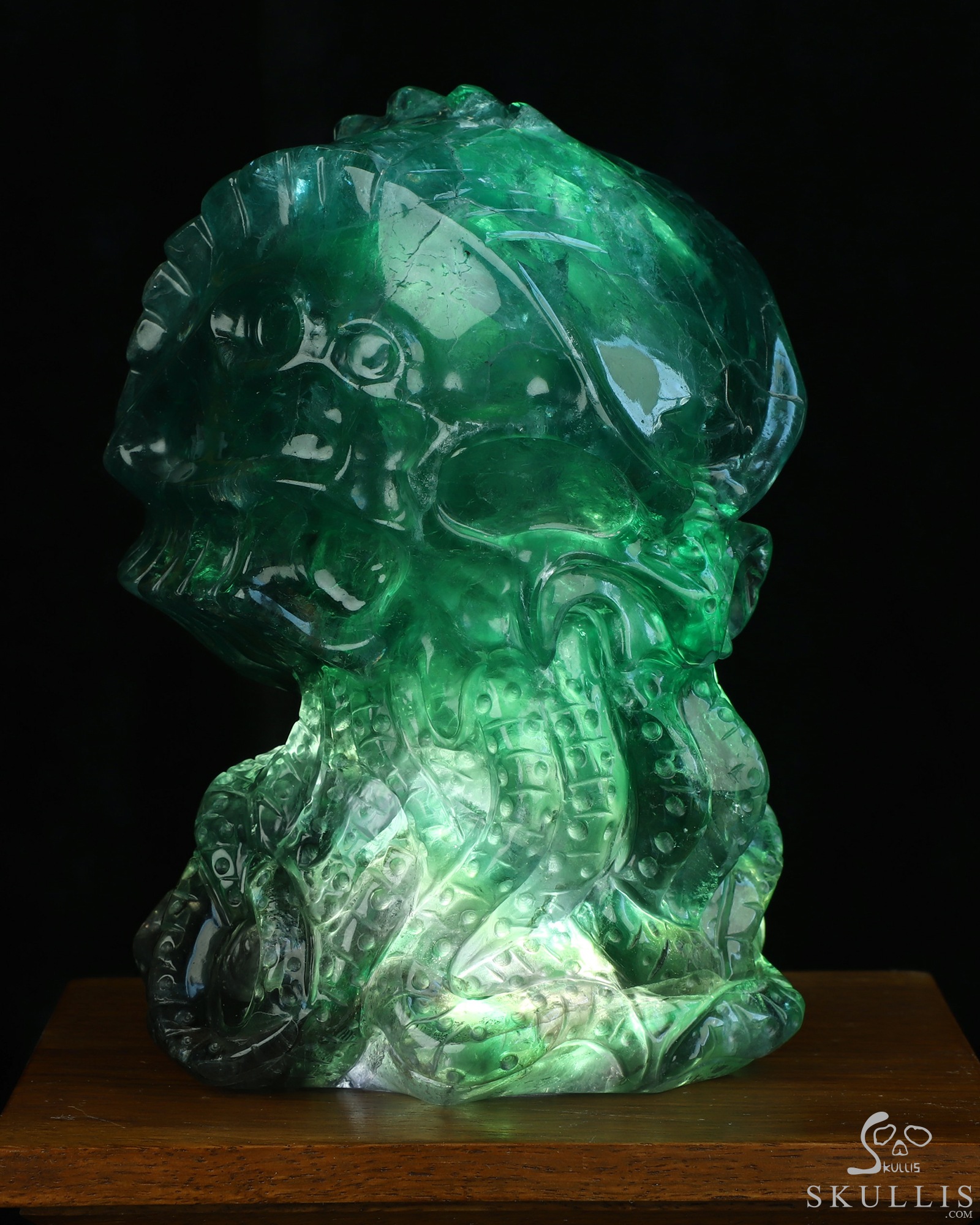 5.8" Fluorite Hand Carved Crystal Skull and Octopus Sculpture, Crystal Healing 5.8" Fluorite Hand Carved Crystal Skull and Octopus Sculpture, Crystal Healing