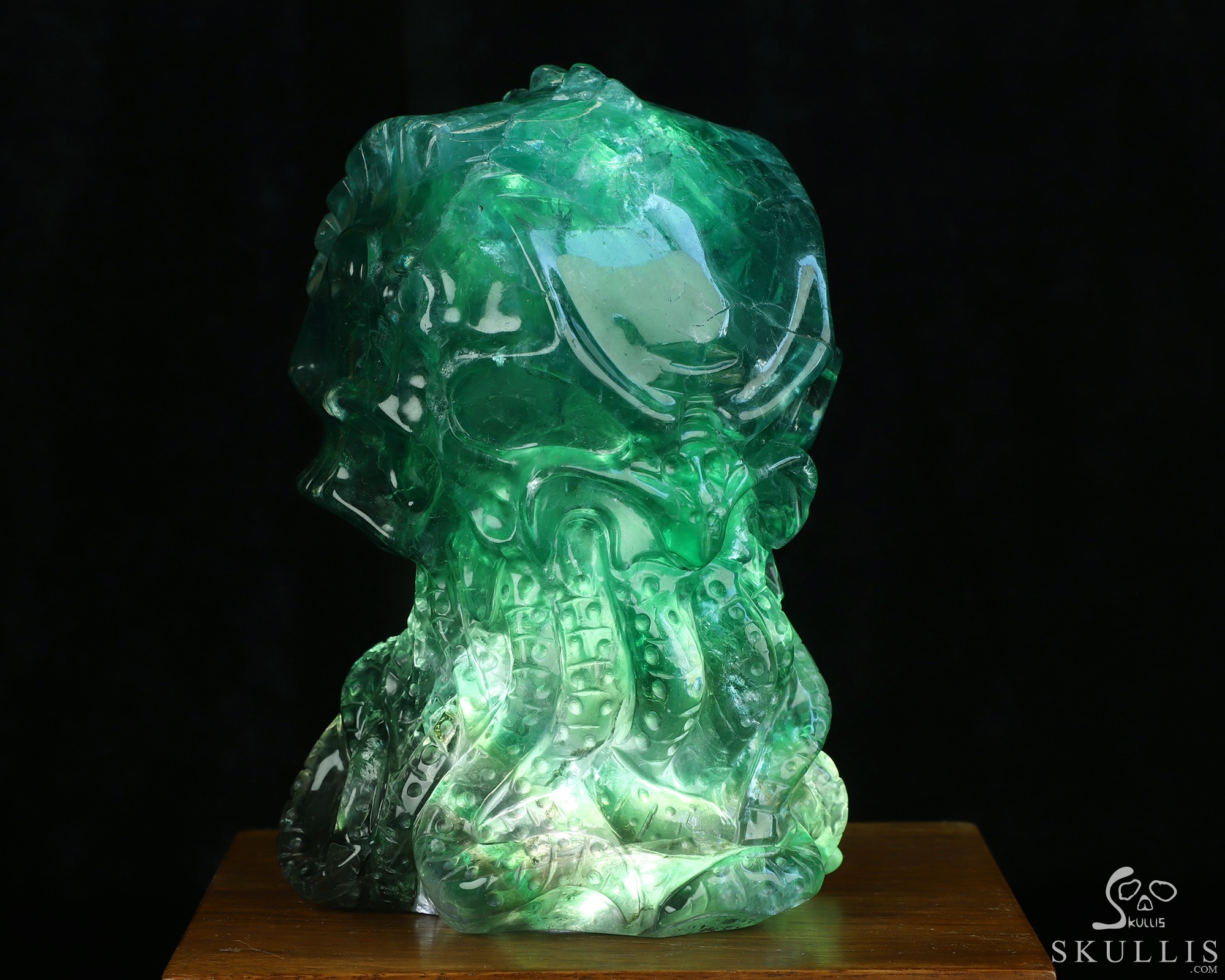 5.8" Fluorite Hand Carved Crystal Skull and Octopus Sculpture, Crystal Healing 5.8" Fluorite Hand Carved Crystal Skull and Octopus Sculpture, Crystal Healing