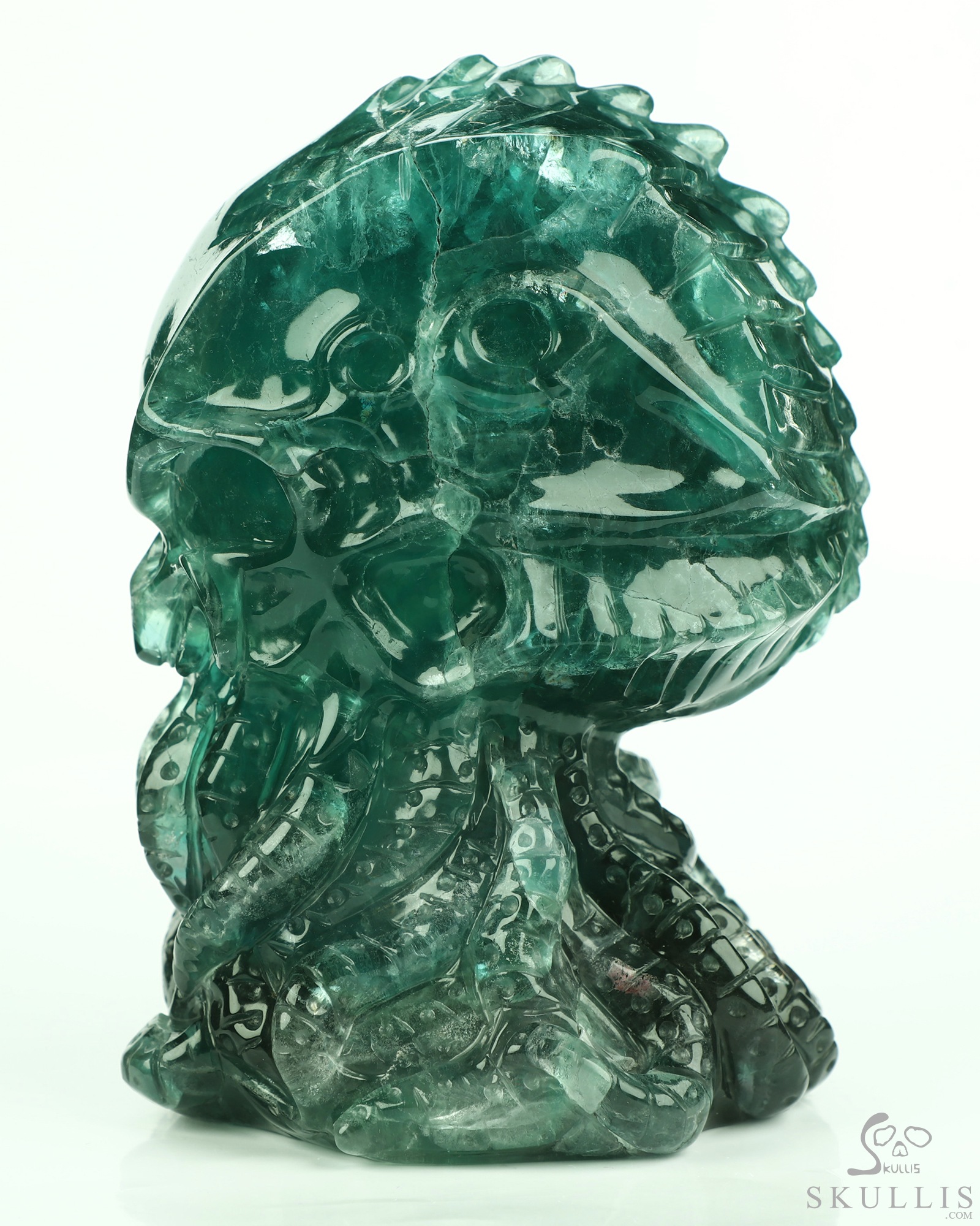 5.8" Fluorite Hand Carved Crystal Skull and Octopus Sculpture, Crystal Healing 5.8" Fluorite Hand Carved Crystal Skull and Octopus Sculpture, Crystal Healing