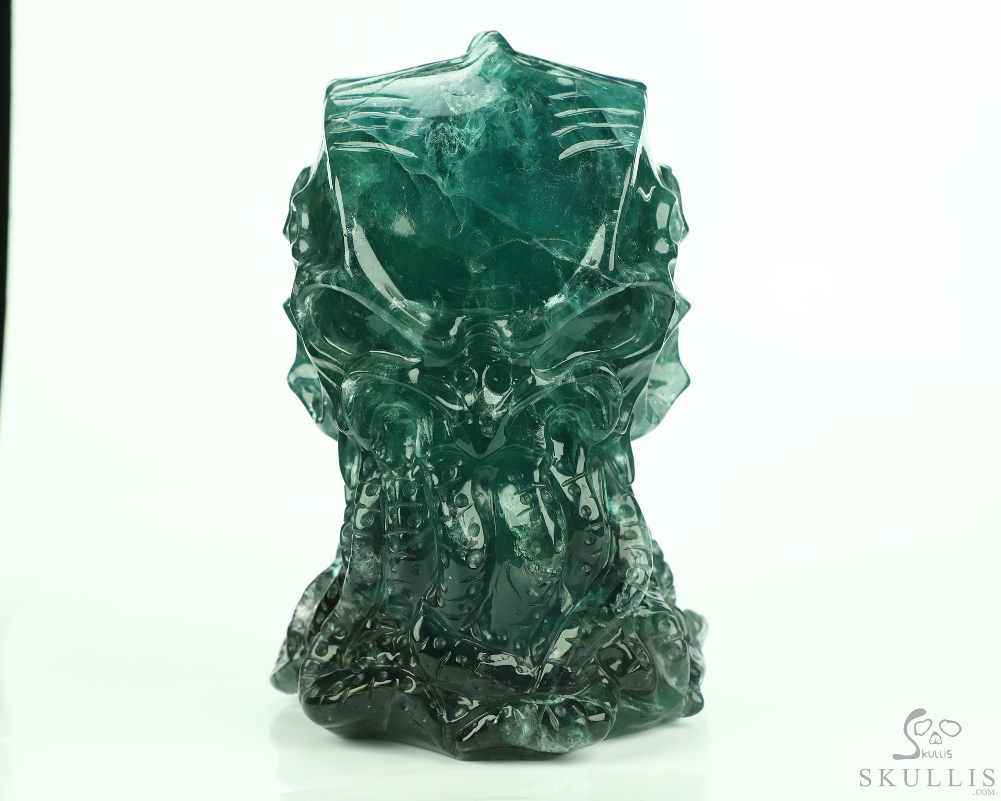 5.8" Fluorite Hand Carved Crystal Skull and Octopus Sculpture, Crystal Healing 5.8" Fluorite Hand Carved Crystal Skull and Octopus Sculpture, Crystal Healing