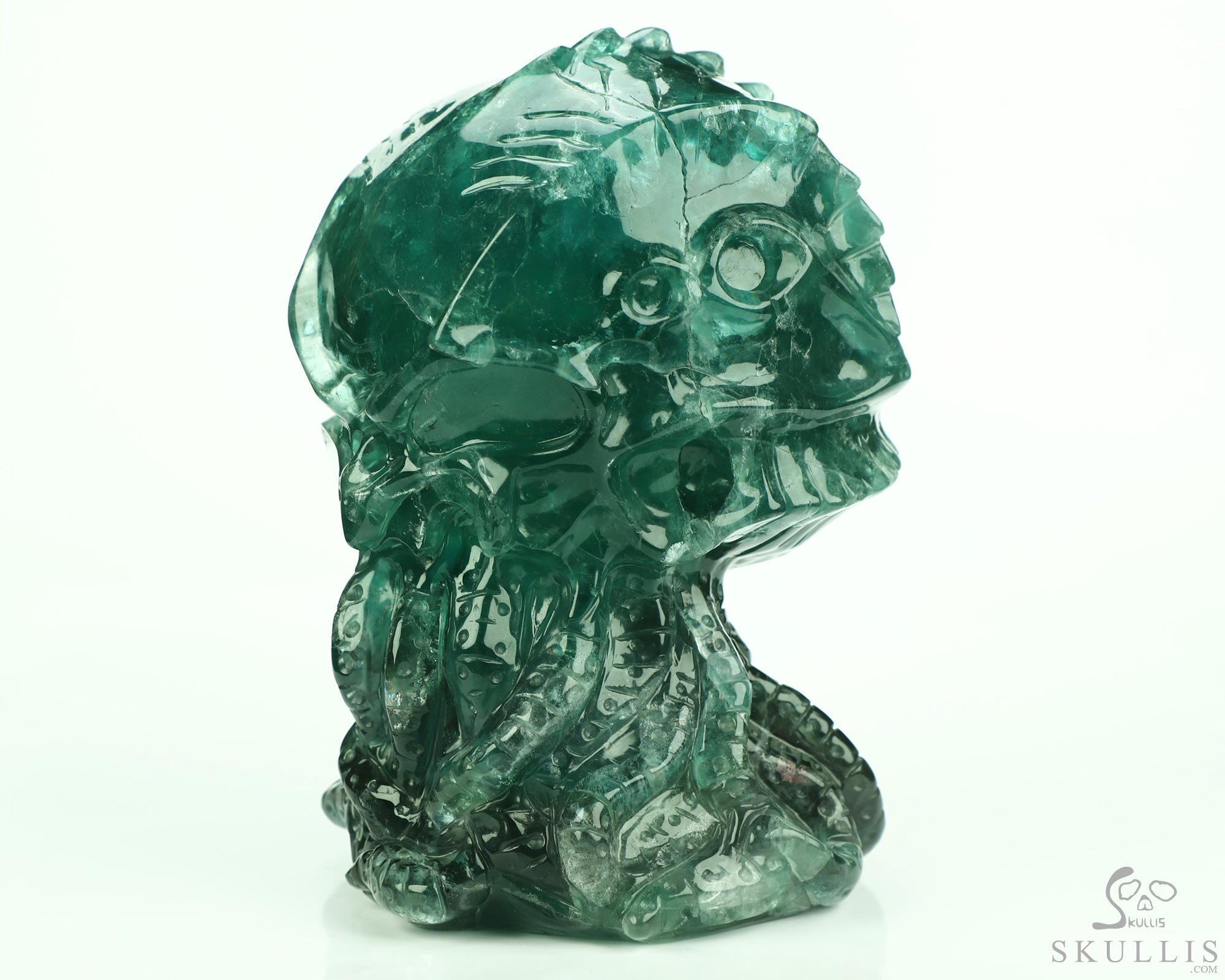 5.8" Fluorite Hand Carved Crystal Skull and Octopus Sculpture, Crystal Healing 5.8" Fluorite Hand Carved Crystal Skull and Octopus Sculpture, Crystal Healing