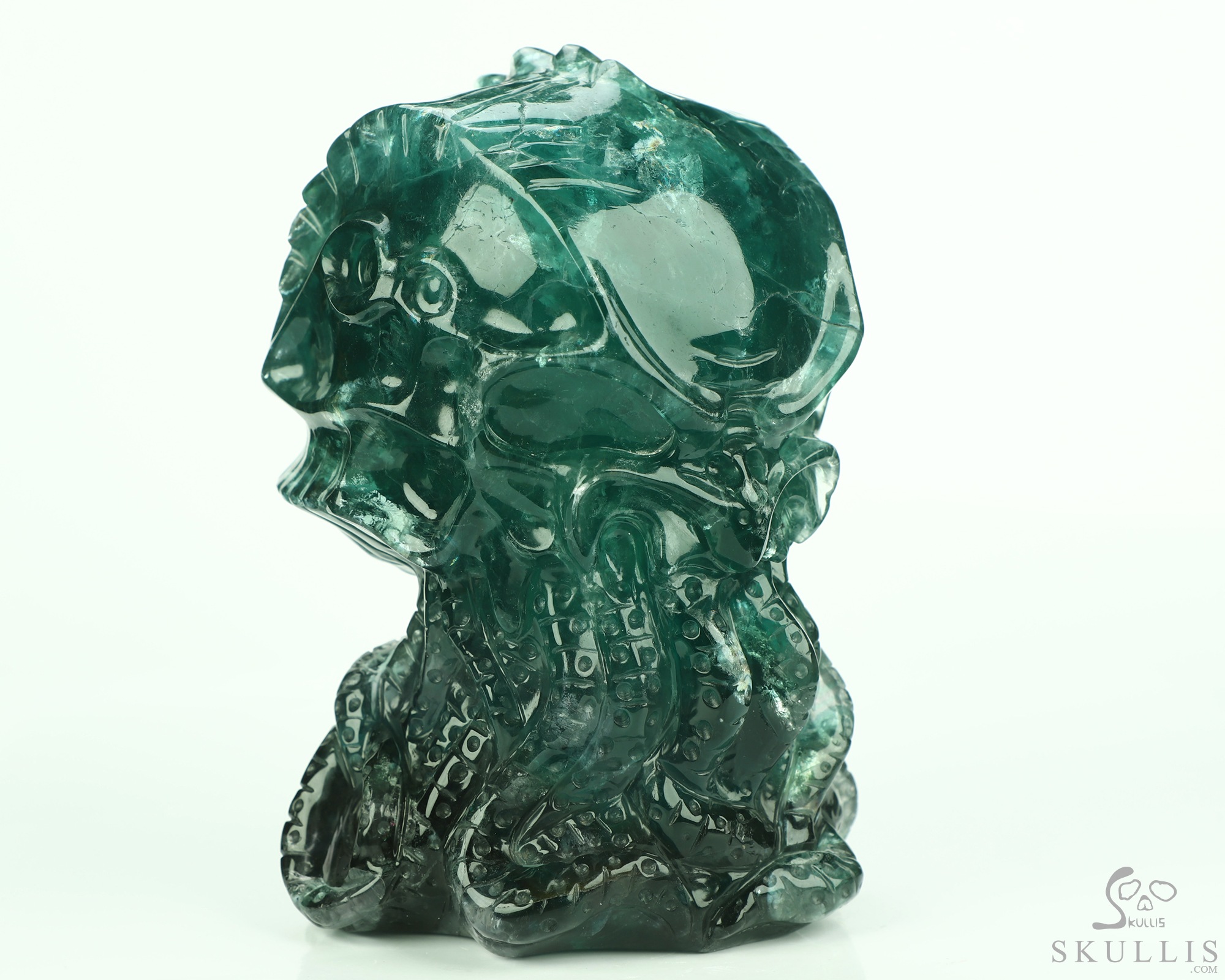 5.8" Fluorite Hand Carved Crystal Skull and Octopus Sculpture, Crystal Healing 5.8" Fluorite Hand Carved Crystal Skull and Octopus Sculpture, Crystal Healing