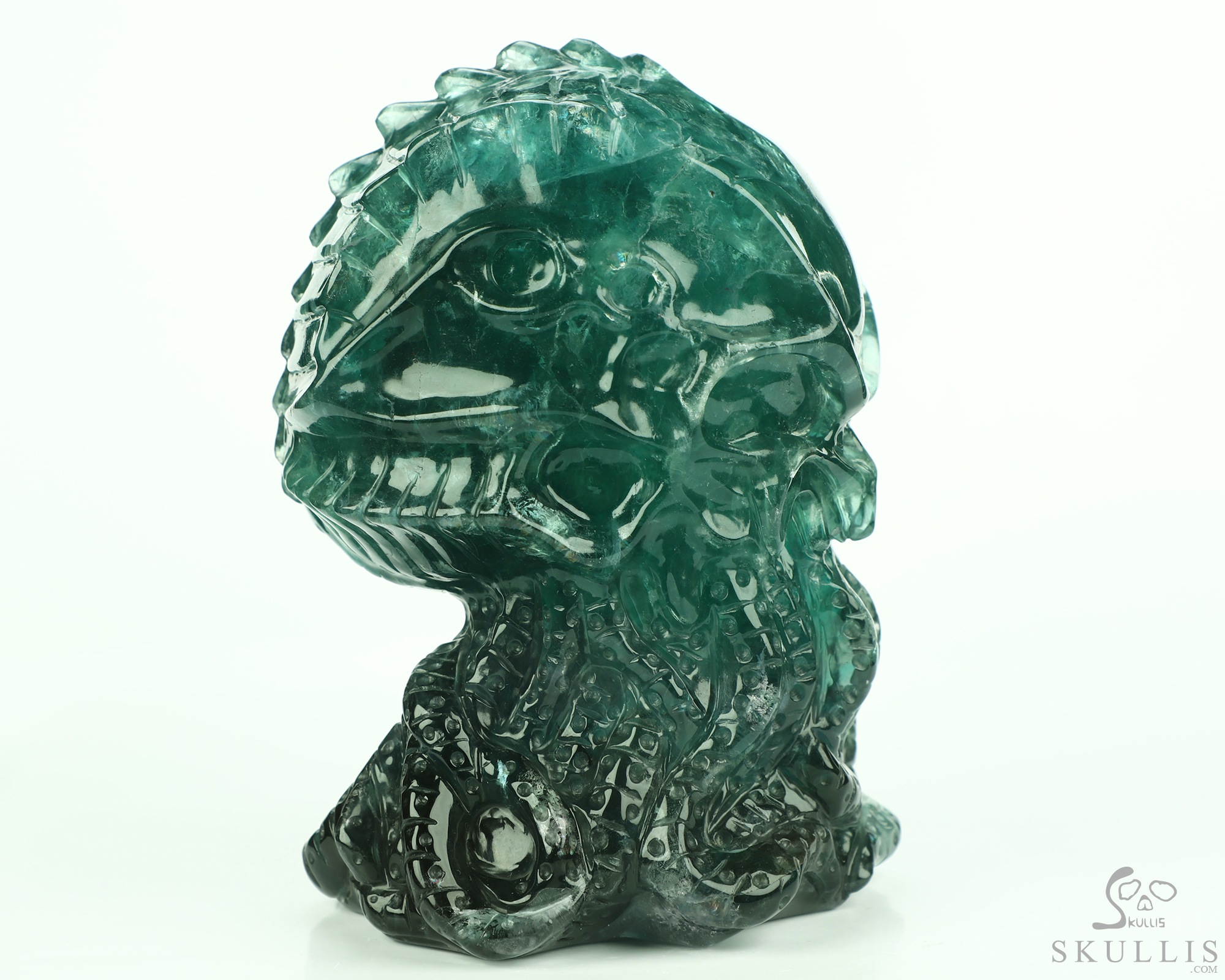 5.8" Fluorite Hand Carved Crystal Skull and Octopus Sculpture, Crystal Healing 5.8" Fluorite Hand Carved Crystal Skull and Octopus Sculpture, Crystal Healing