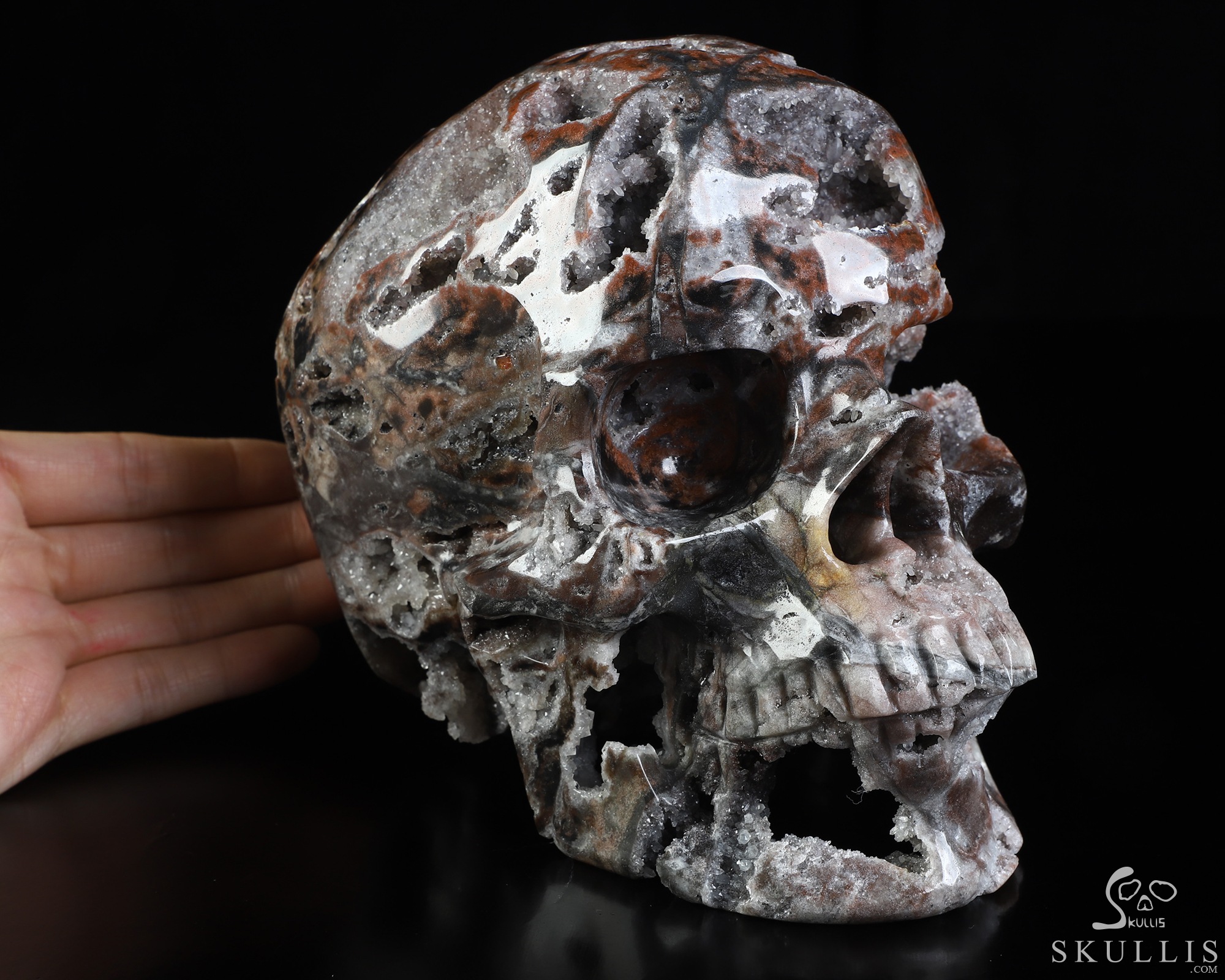 Lifesized 6.8" Geode fluorite Hand Carved Crystal Skull, Super Realistic, Crystal Healing Lifesized 6.8" Geode fluorite Hand Carved Crystal Skull, Super Realistic, Crystal Healing